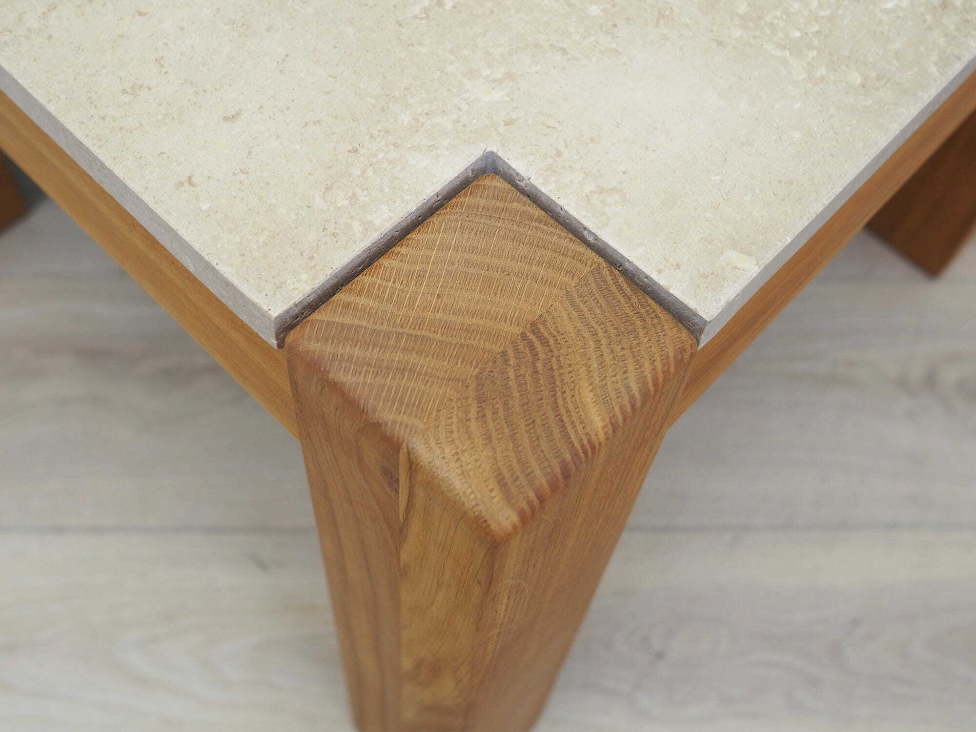 Vintage side table oak wood stone brown 1970s 6