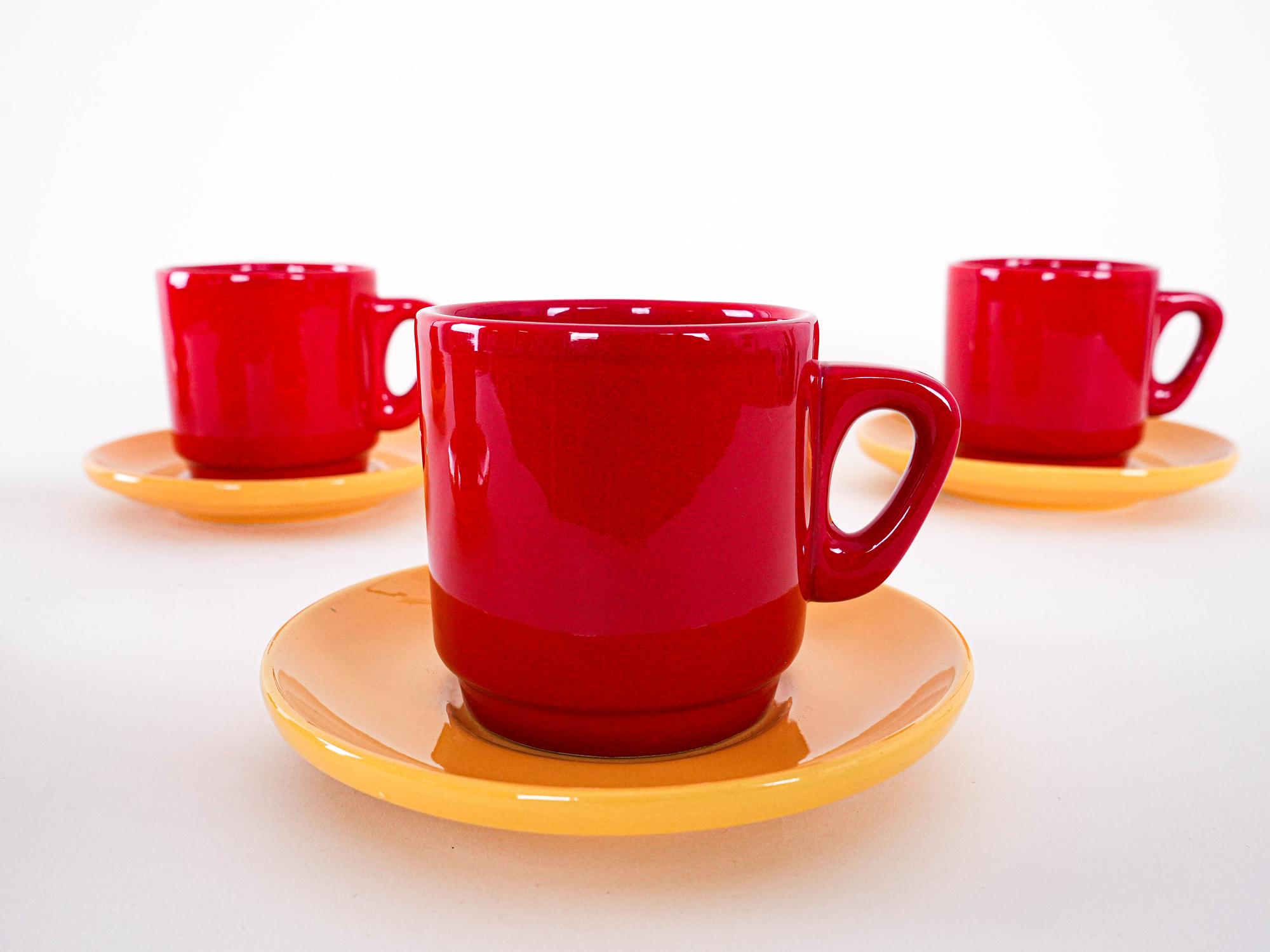 Keramikbecher-Set Rot 1980er Jahre 6