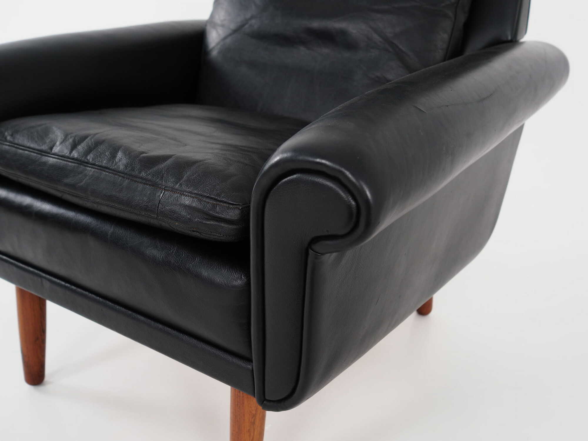 Vintage armchair, natural leather, wood, black, 1970s 8