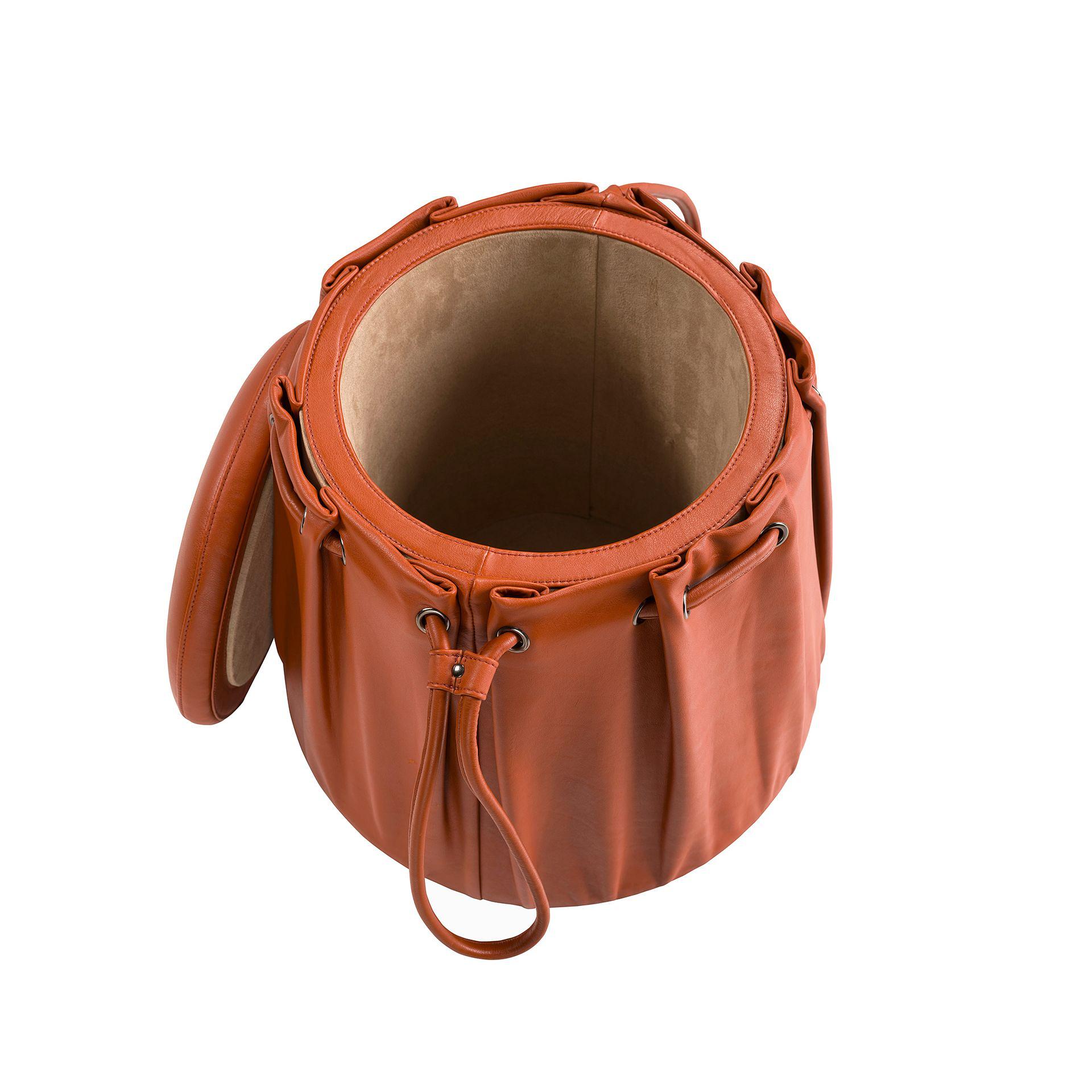 Caldera orange leather pouffe 7