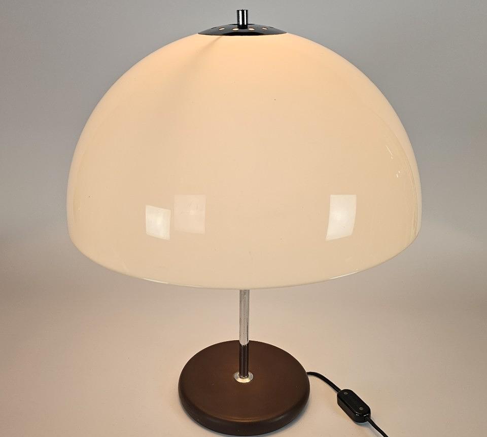 Vintage Mushroom Tischlampe Metall Chrom Braun 2