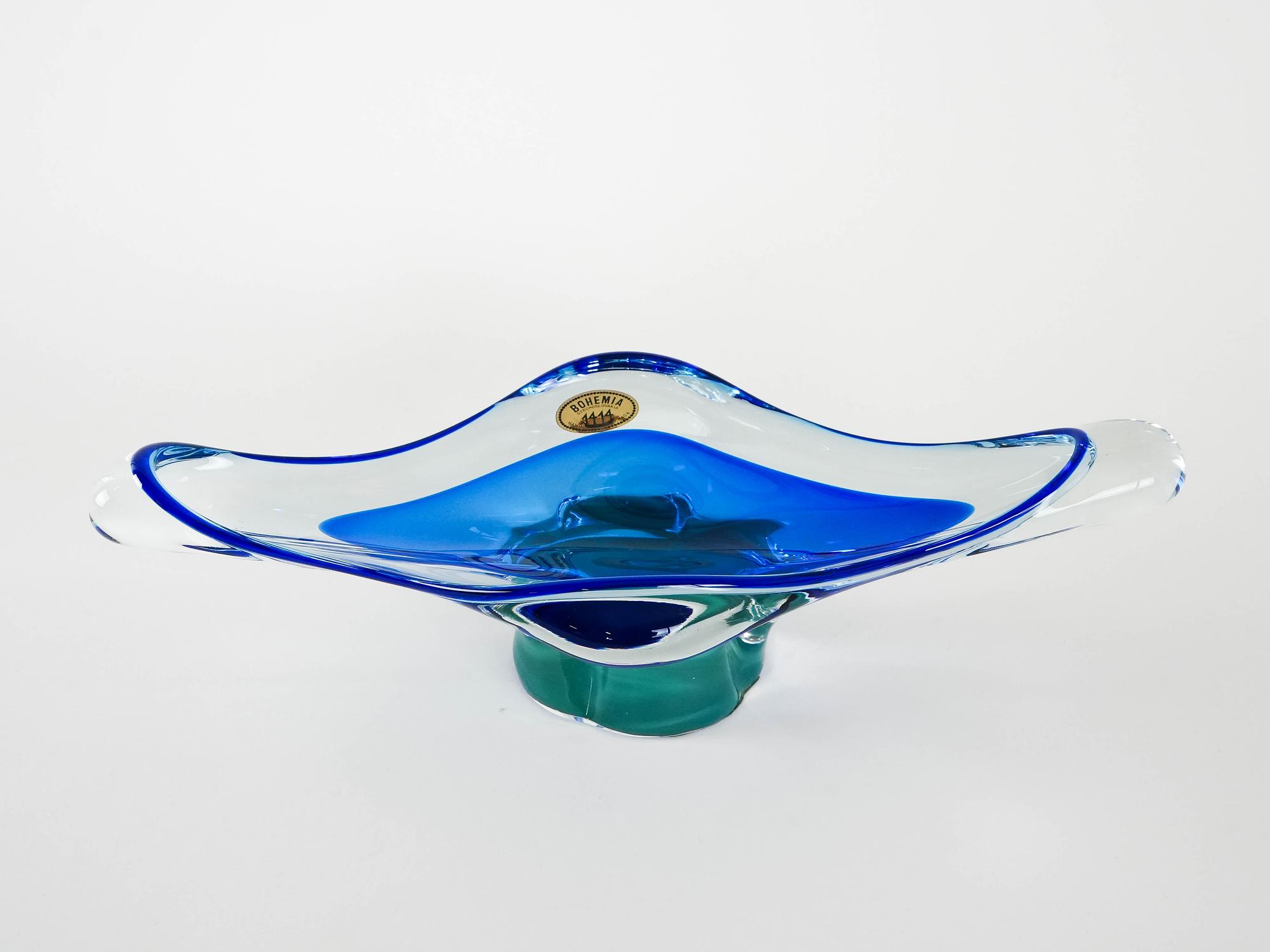 Böhmische Platte Blau Transparent 1970er Jahre 4