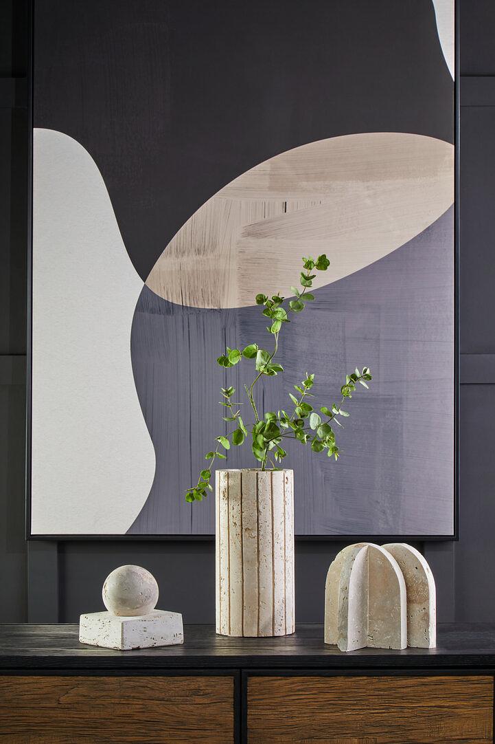 Tibor Rippenvase Travertin Weiß 9