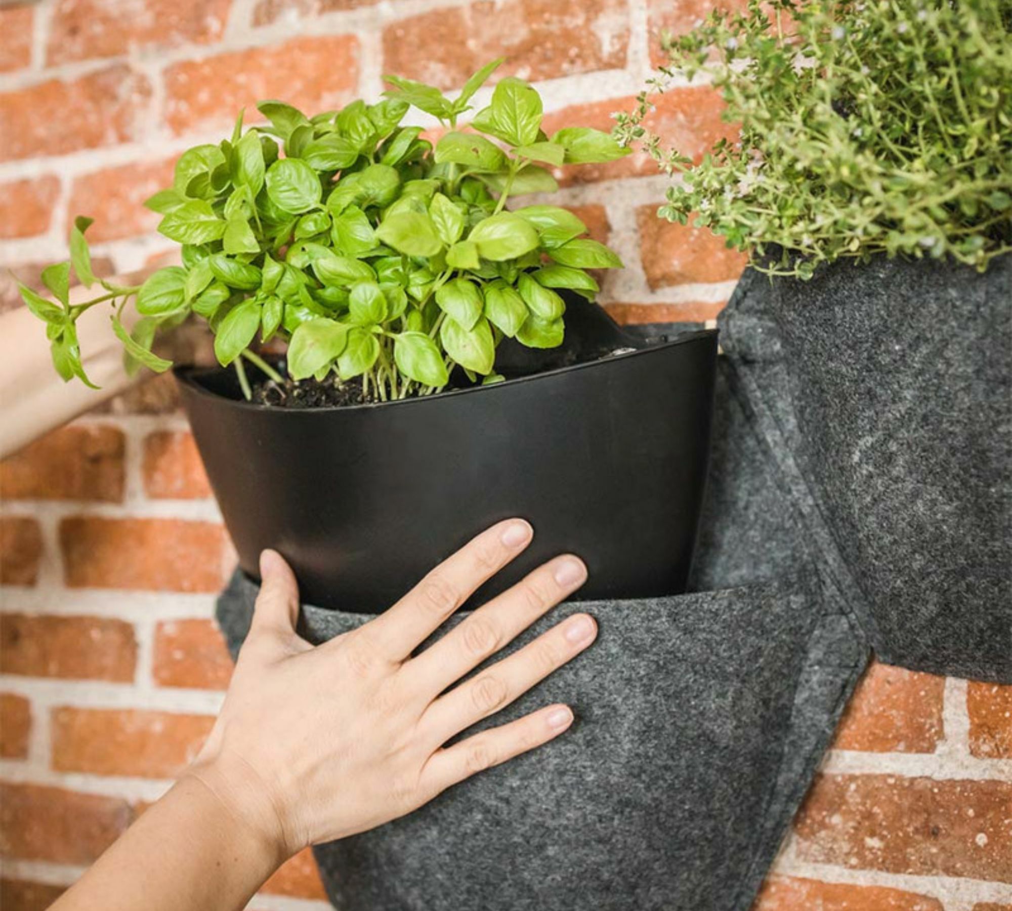 3x Wall planter Black with textile cover 2