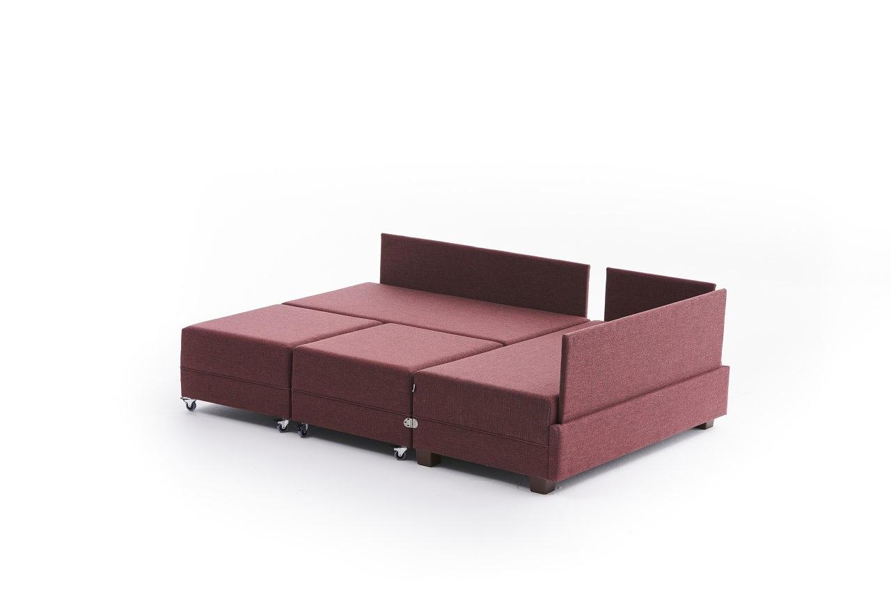 Fly Divano angolare destro con 2 pouf rosso 6