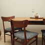 4x Vintage Dining Chair Teak Wood Textile Brown 1970s 2