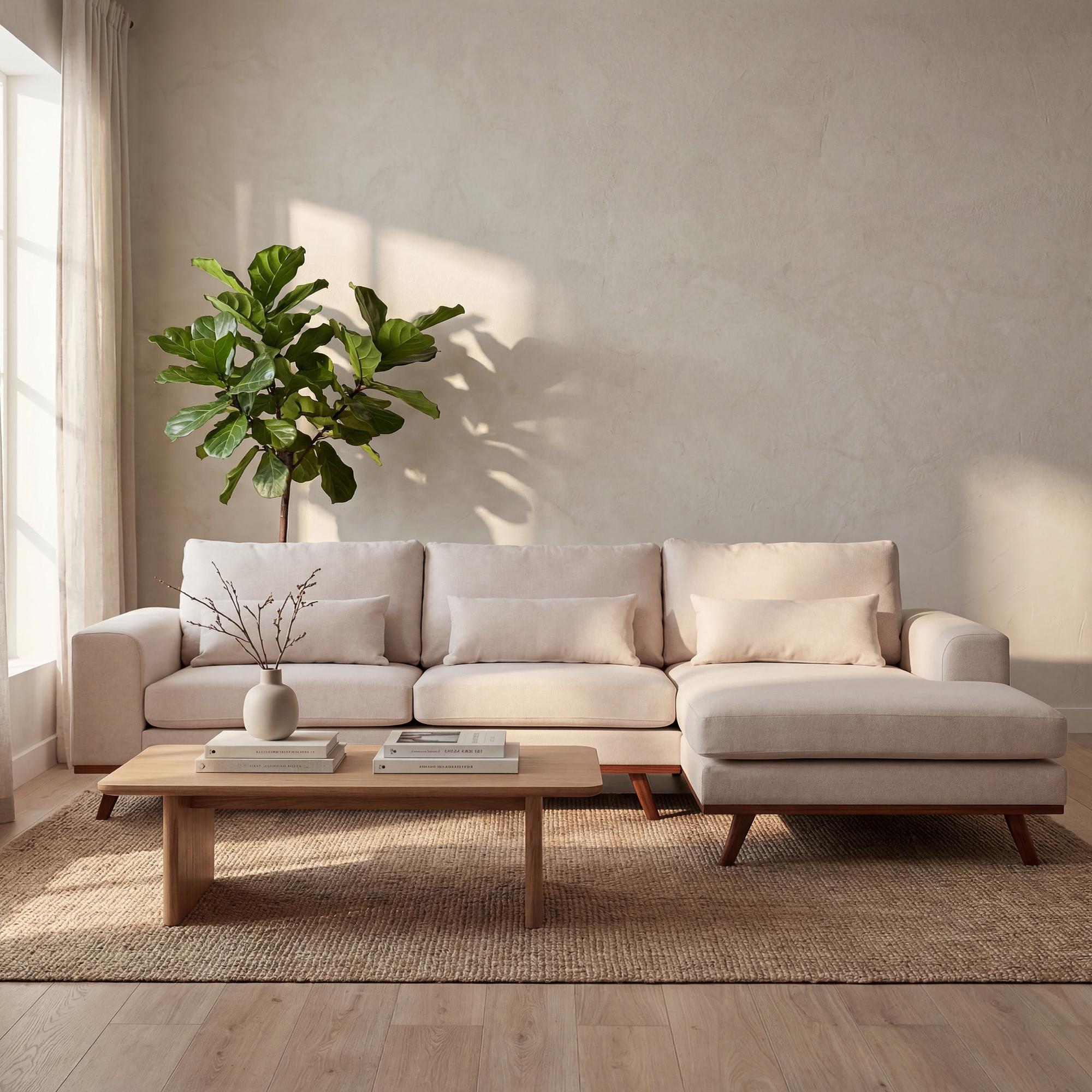 Ecksofa Japandi 3-Sitzer Rechts Beige 0