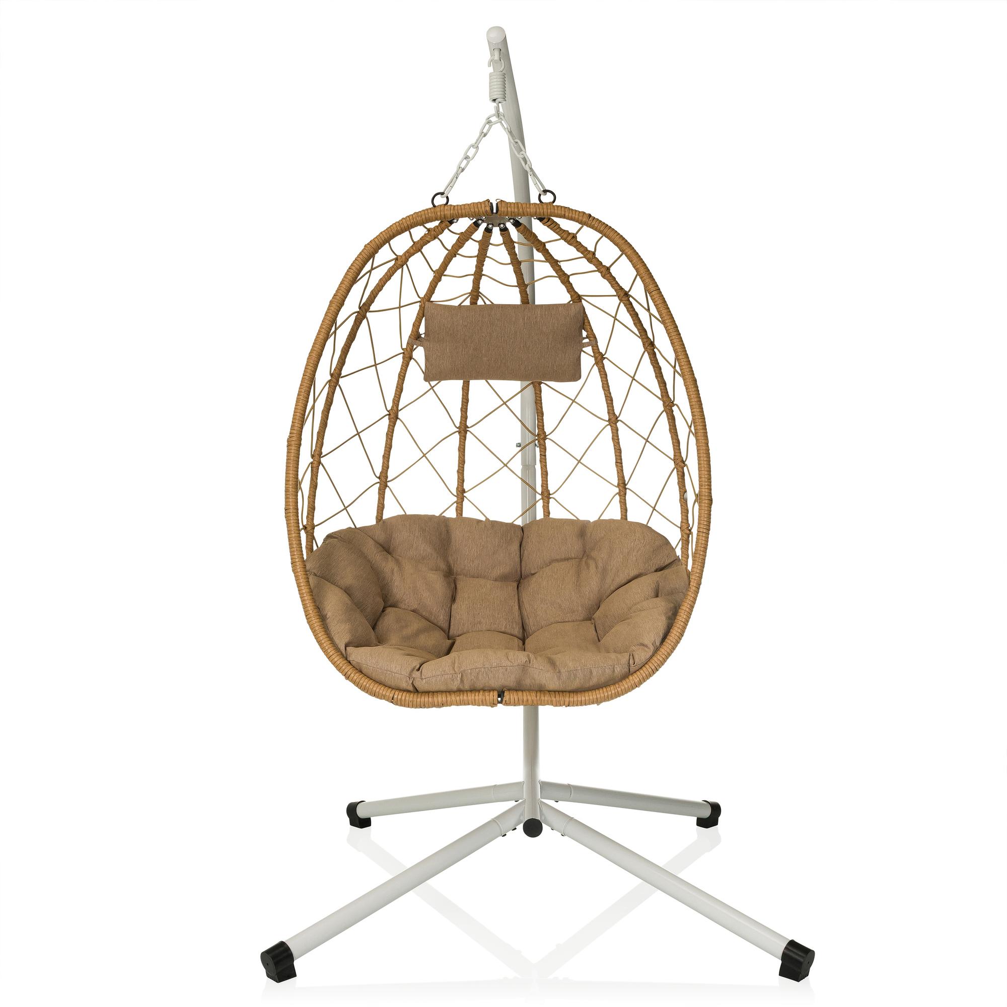 Cocova Hanging Chair with Frame & Pillow Beige 2