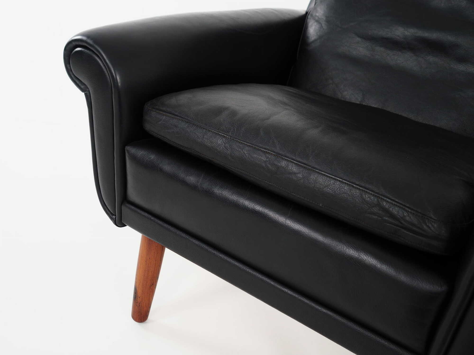 Vintage armchair, natural leather, wood, black, 1970s 9
