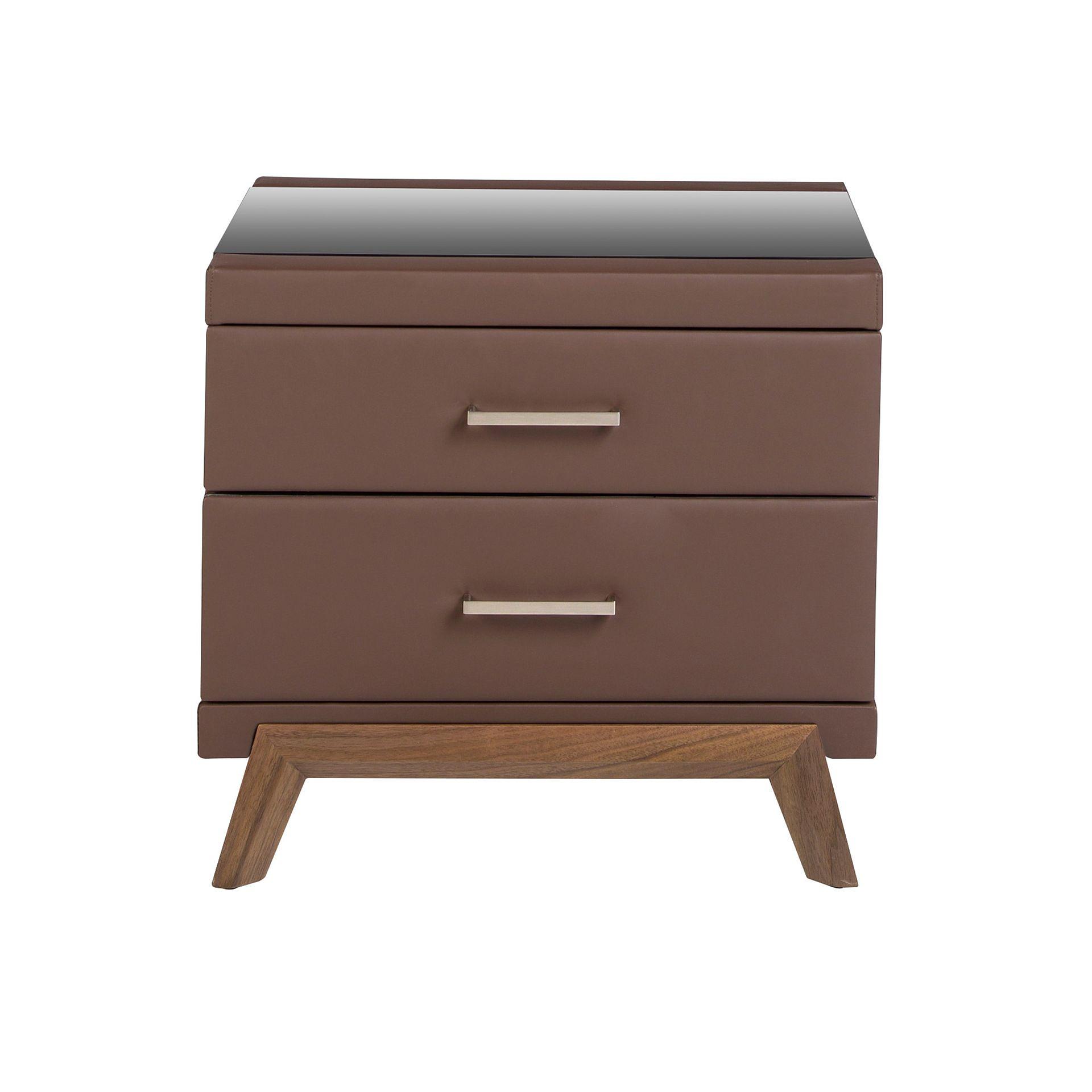 Nightstand Faux Leather with Glass Top 1