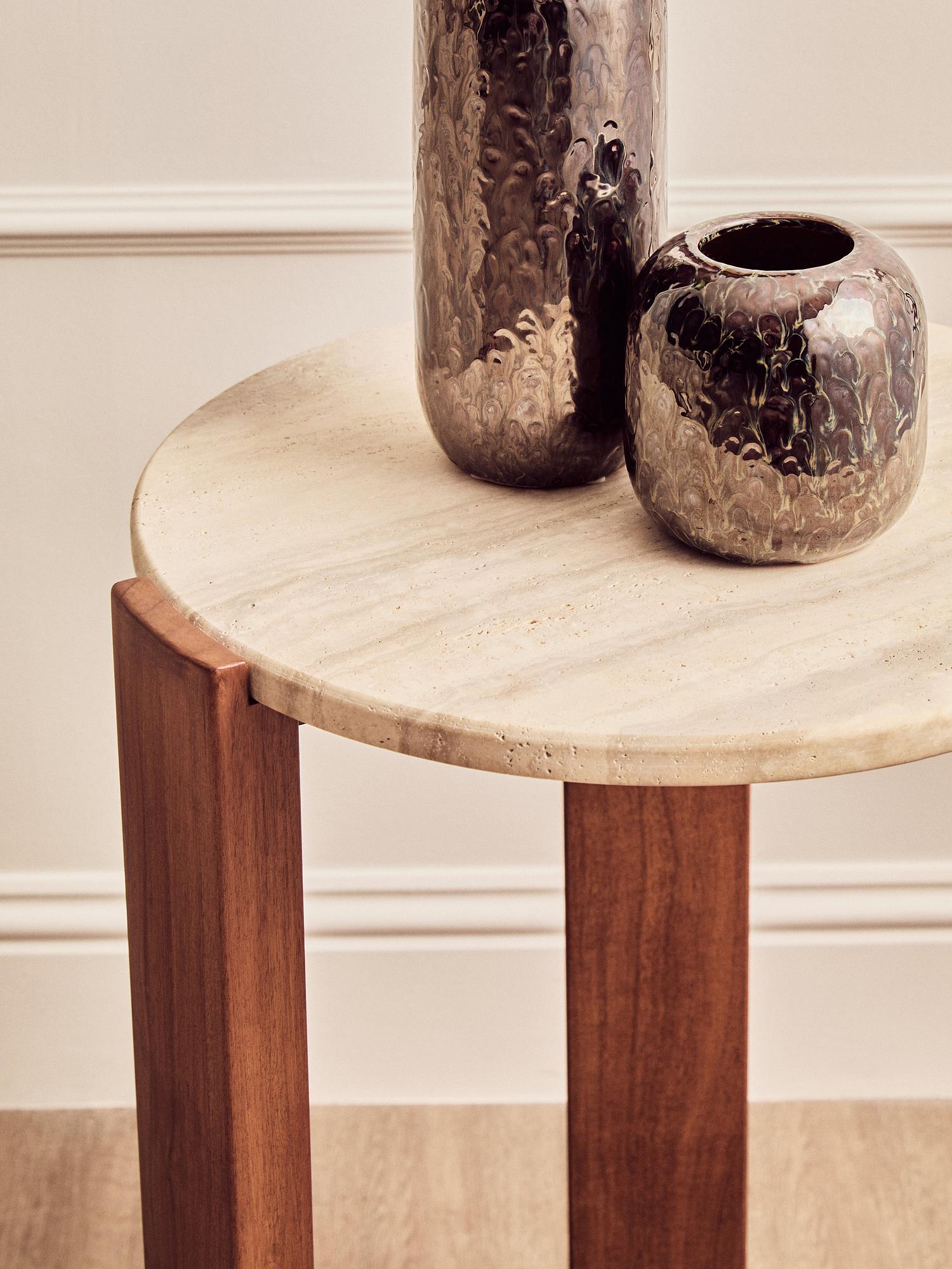 Palermo Runder Marmor Beistelltisch Naturholz 3