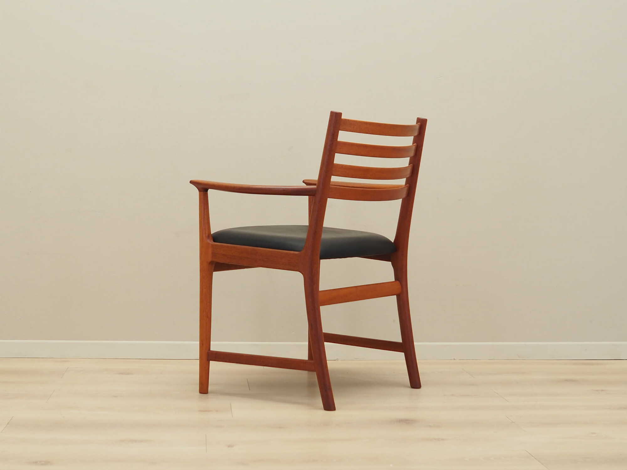 Vintage armchair Teak wood Leather Brown 1970s 5