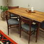 4x Vintage Dining Chair Teak Wood Textile Brown 1970s 3