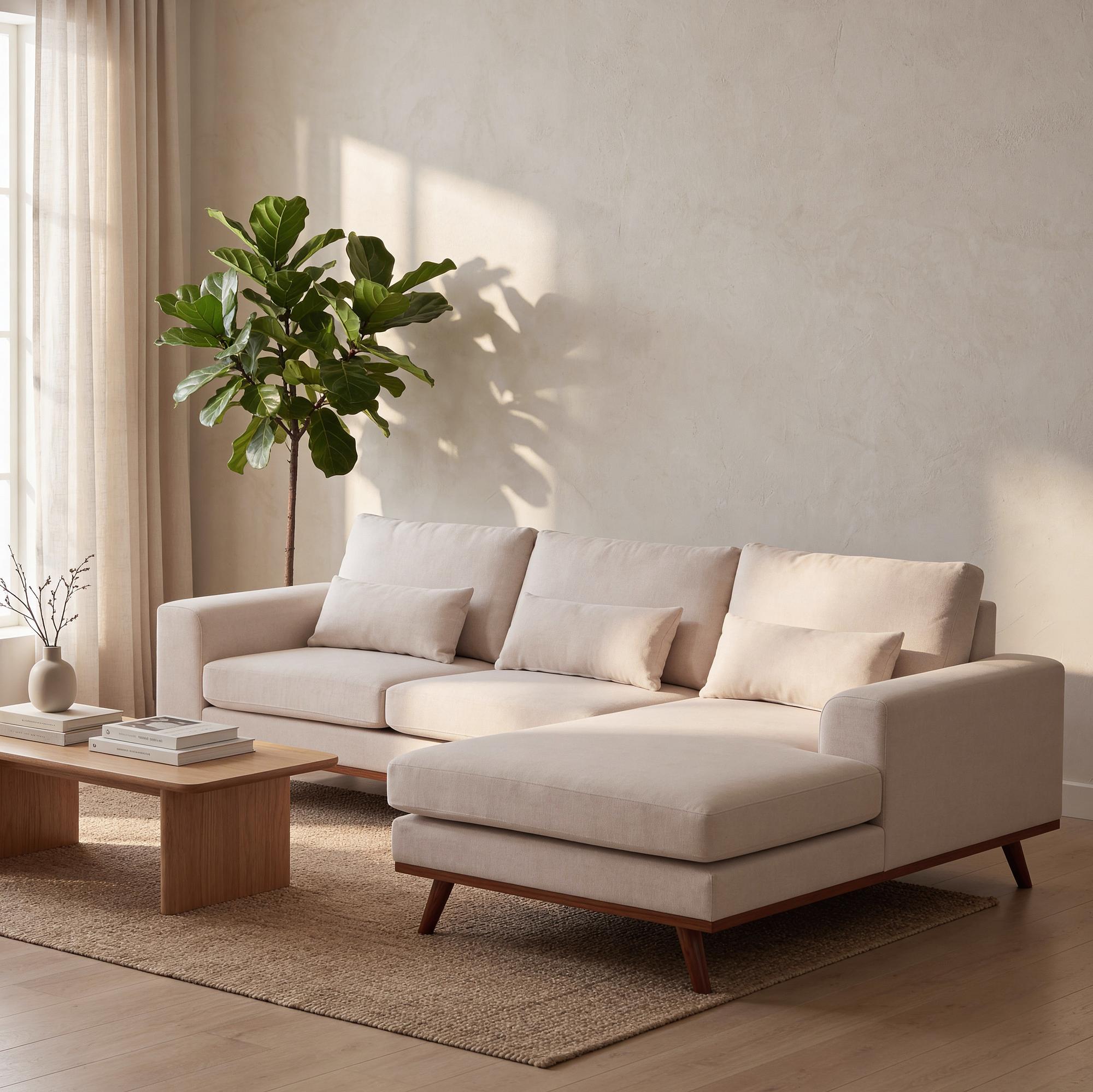 Corner Sofa Japandi 3-Seater Right Beige 1