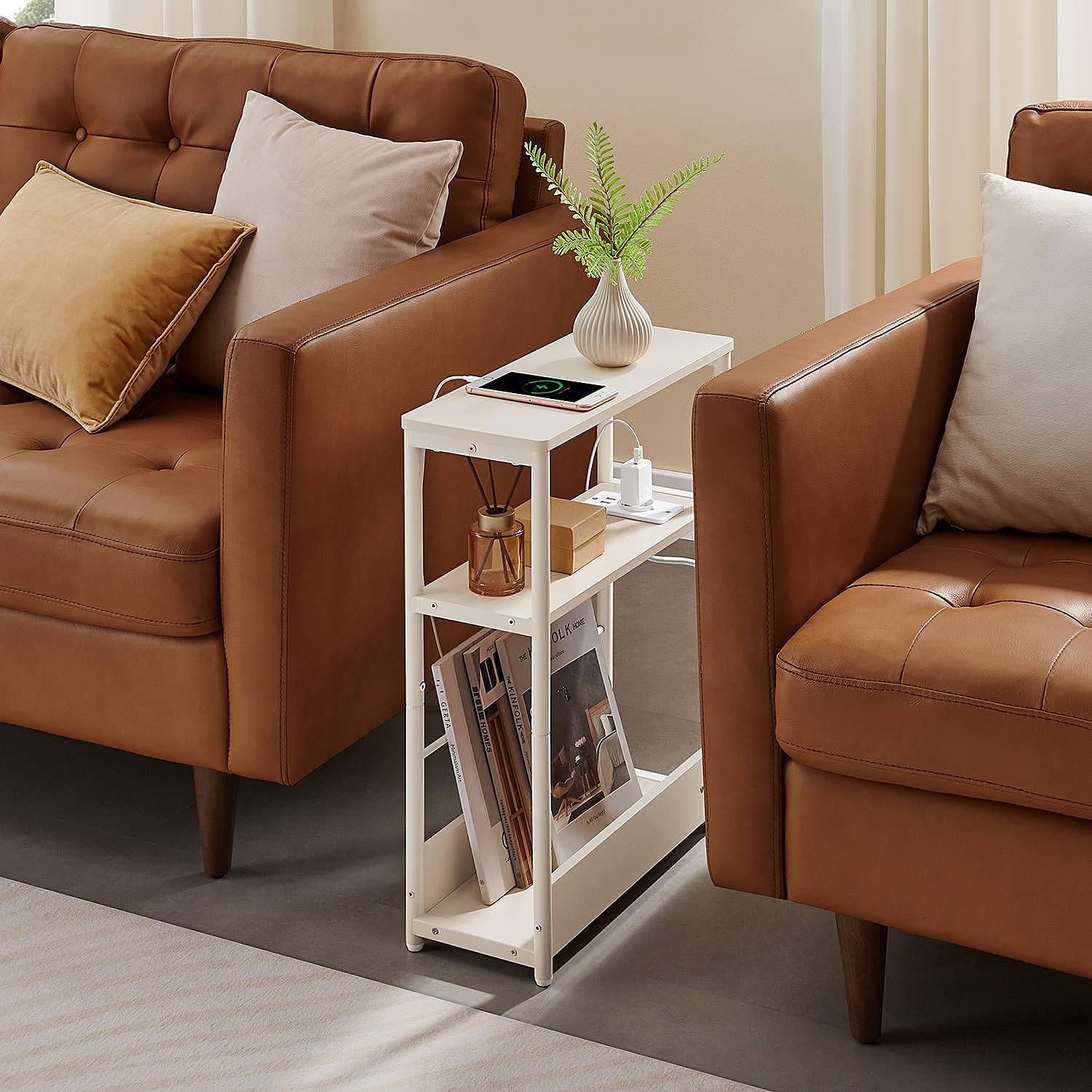 Beistelltisch Iskour mit Steckdose Typ C Cremeweiß 2