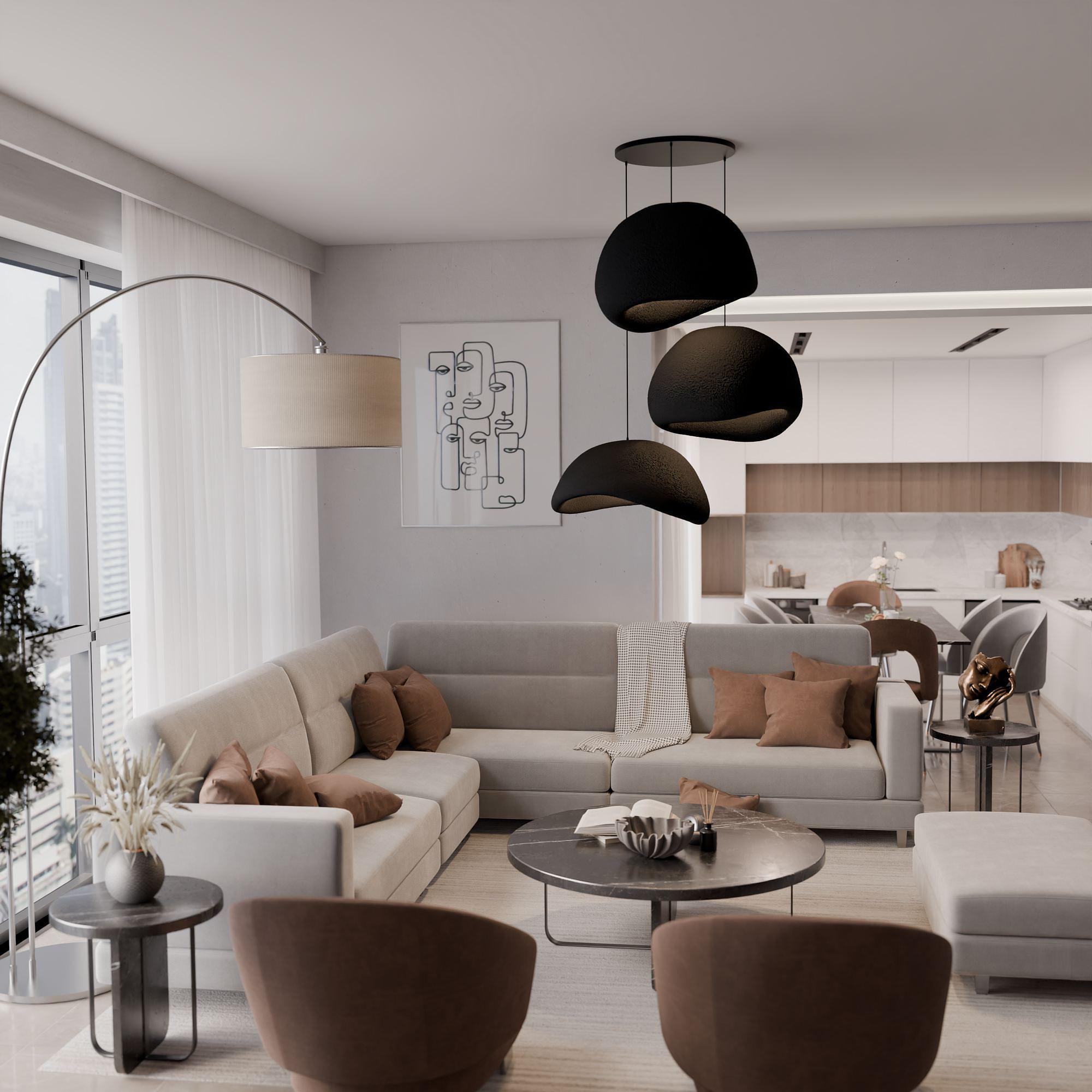 3-Flammig Wabi Sabi Kanso Beams Pendelleuchte Schwarz 3