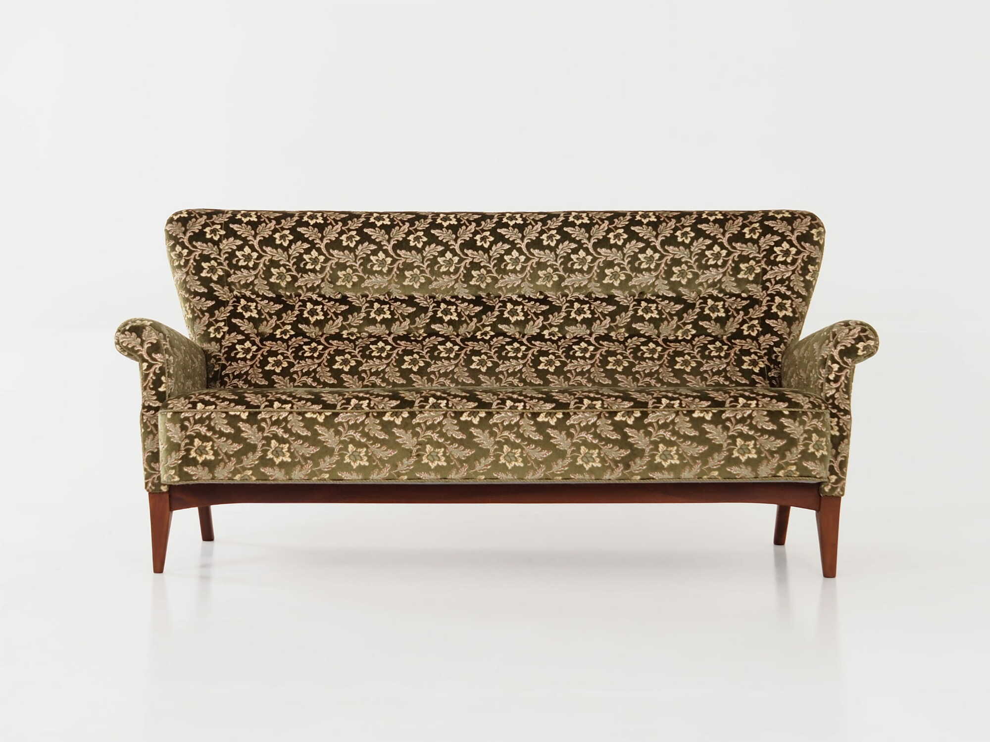 Vintage Sofa Buchenholz Textil Grün 1960er Jahre  1