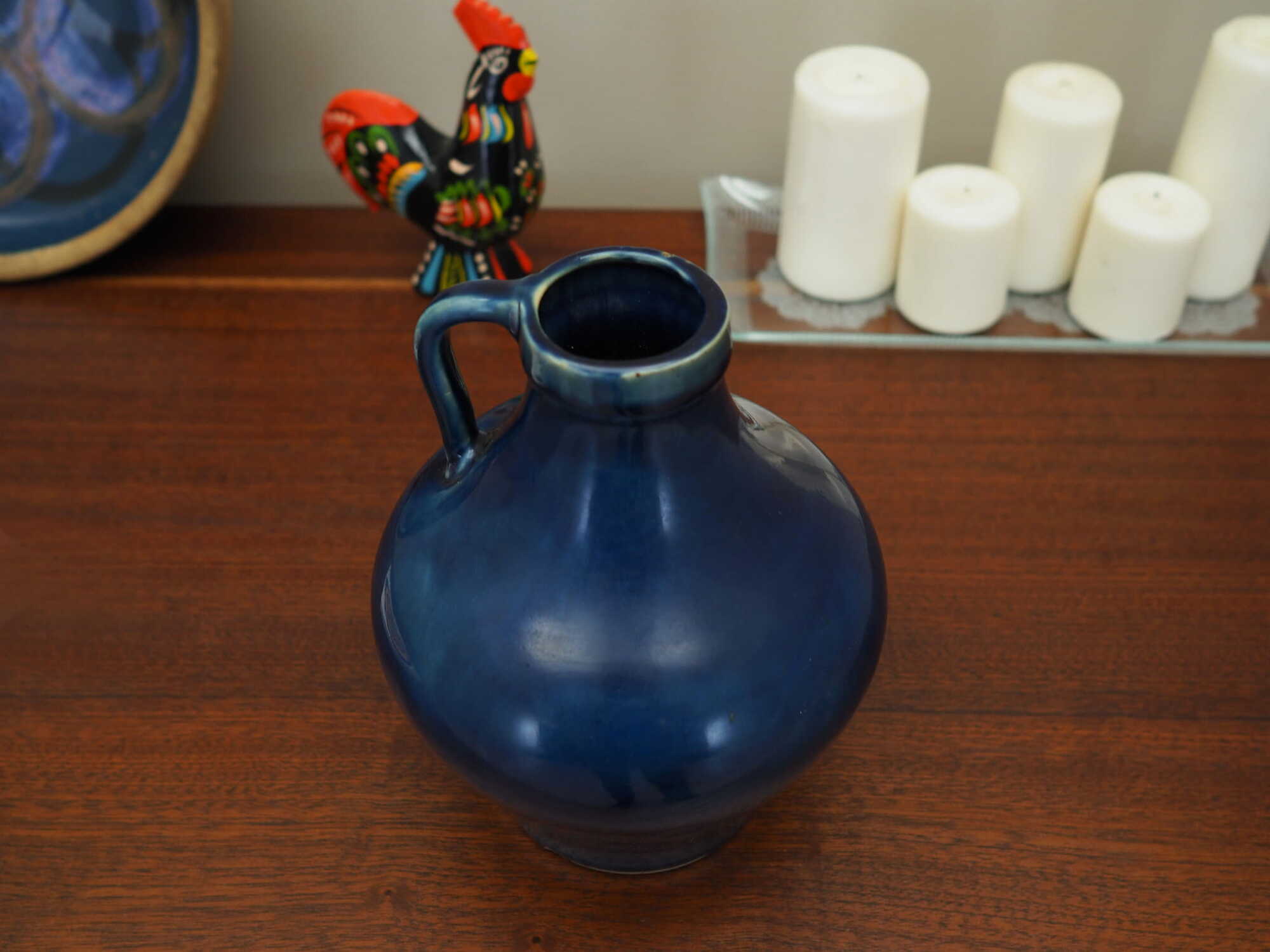 Brocca vintage in ceramica blu anni '70 2