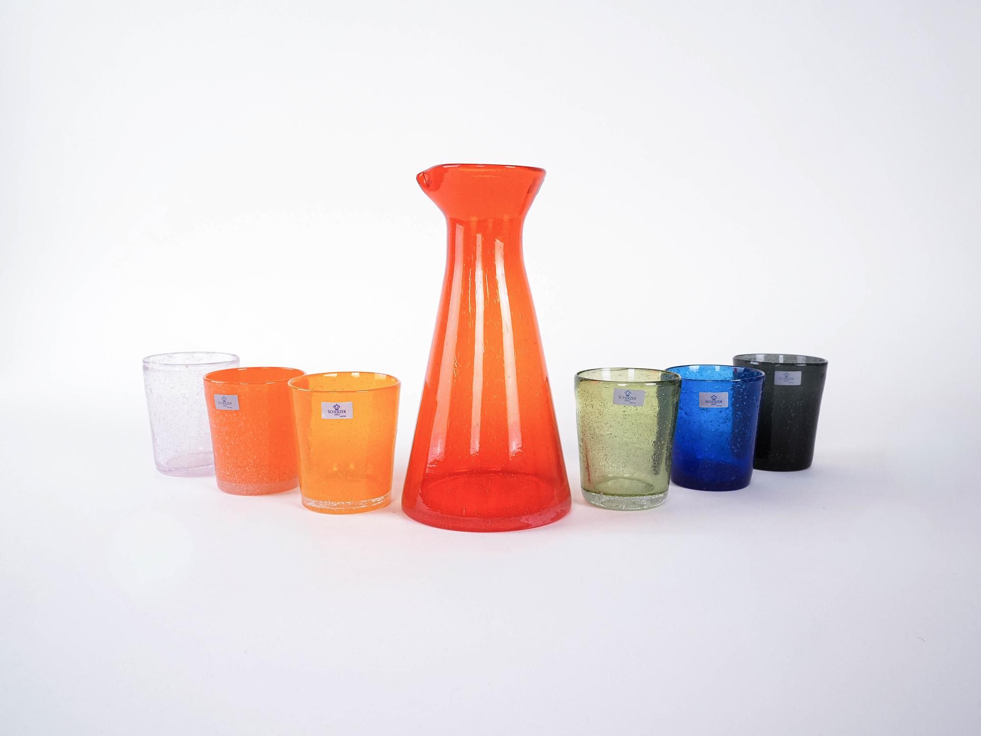 Glass and Carafe Set Multicolored 1980s 2