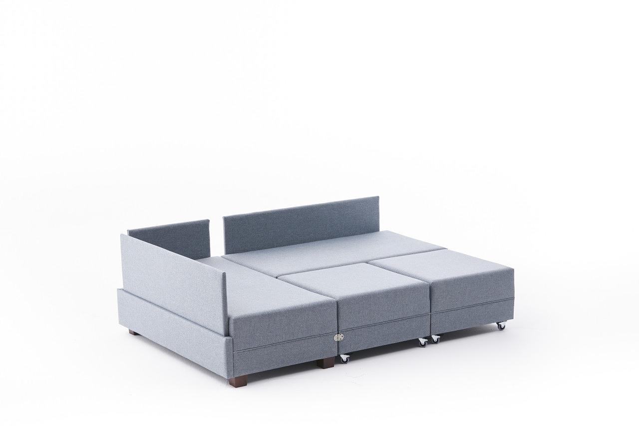 Fly Ecksofa Links mit 2 Hockern Blau 6