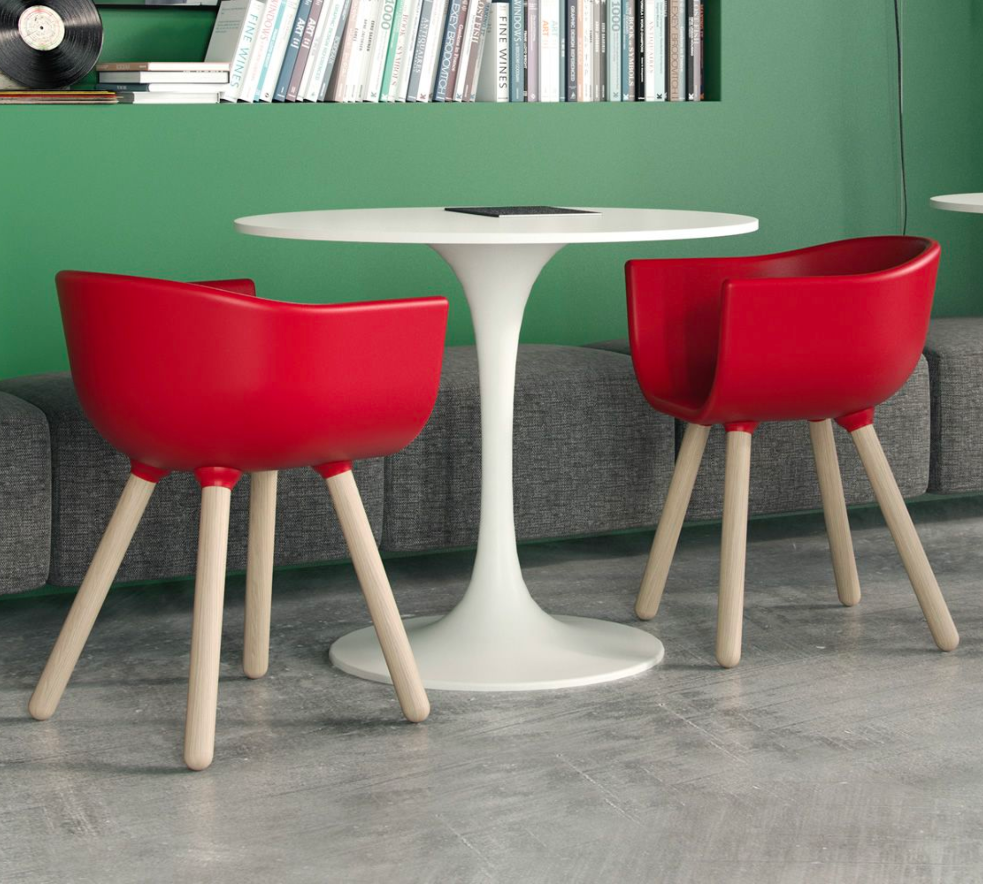 Tulip S Sedia con braccioli Plastica Legno Rosso 2