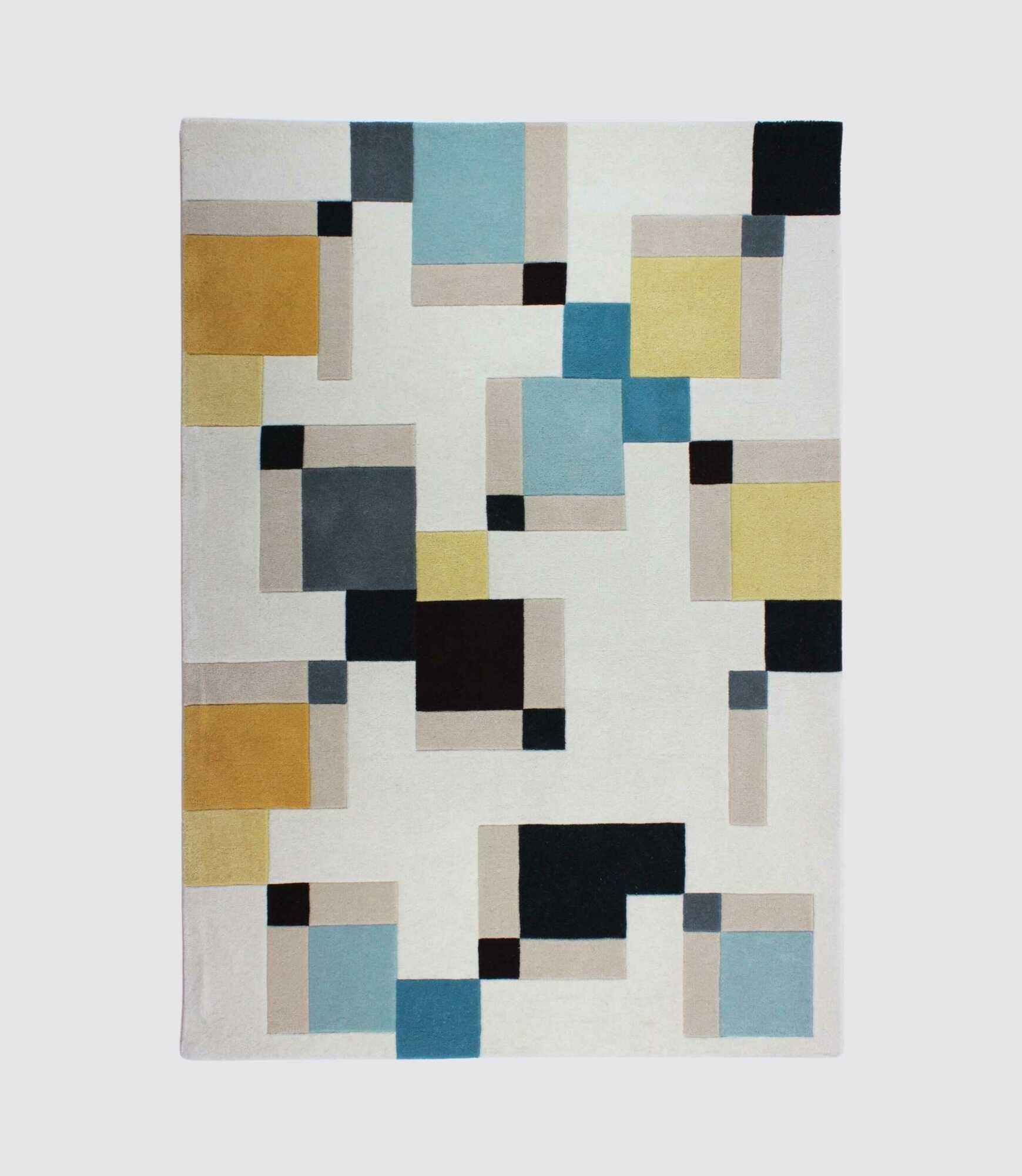 Wollteppich Abstract Handgefertigt Ockergelb 170 x 120 cm 0