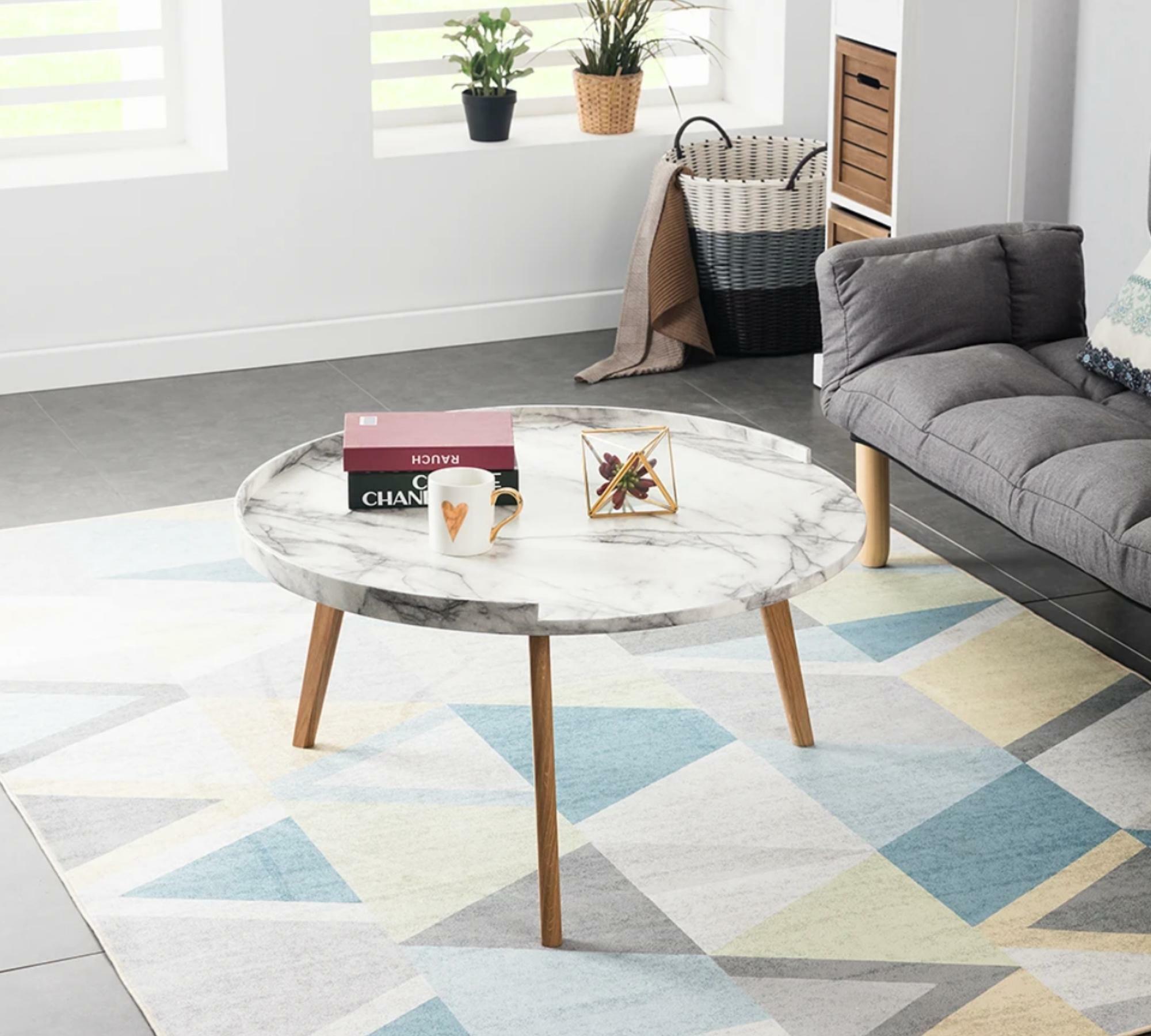 Runder Couchtisch Marmoroptik Weiß 5