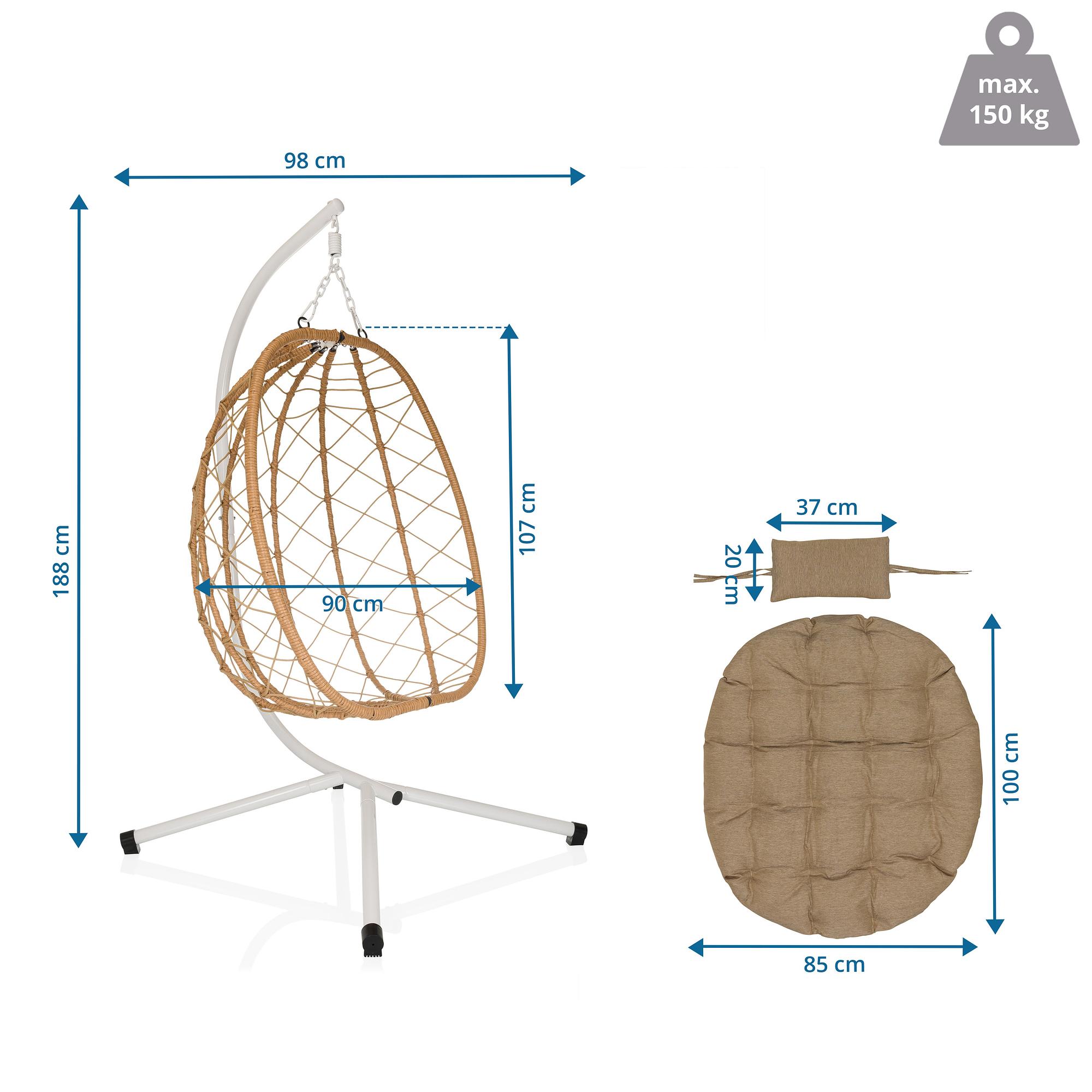 Cocova Hanging Chair with Frame & Pillow Beige 5