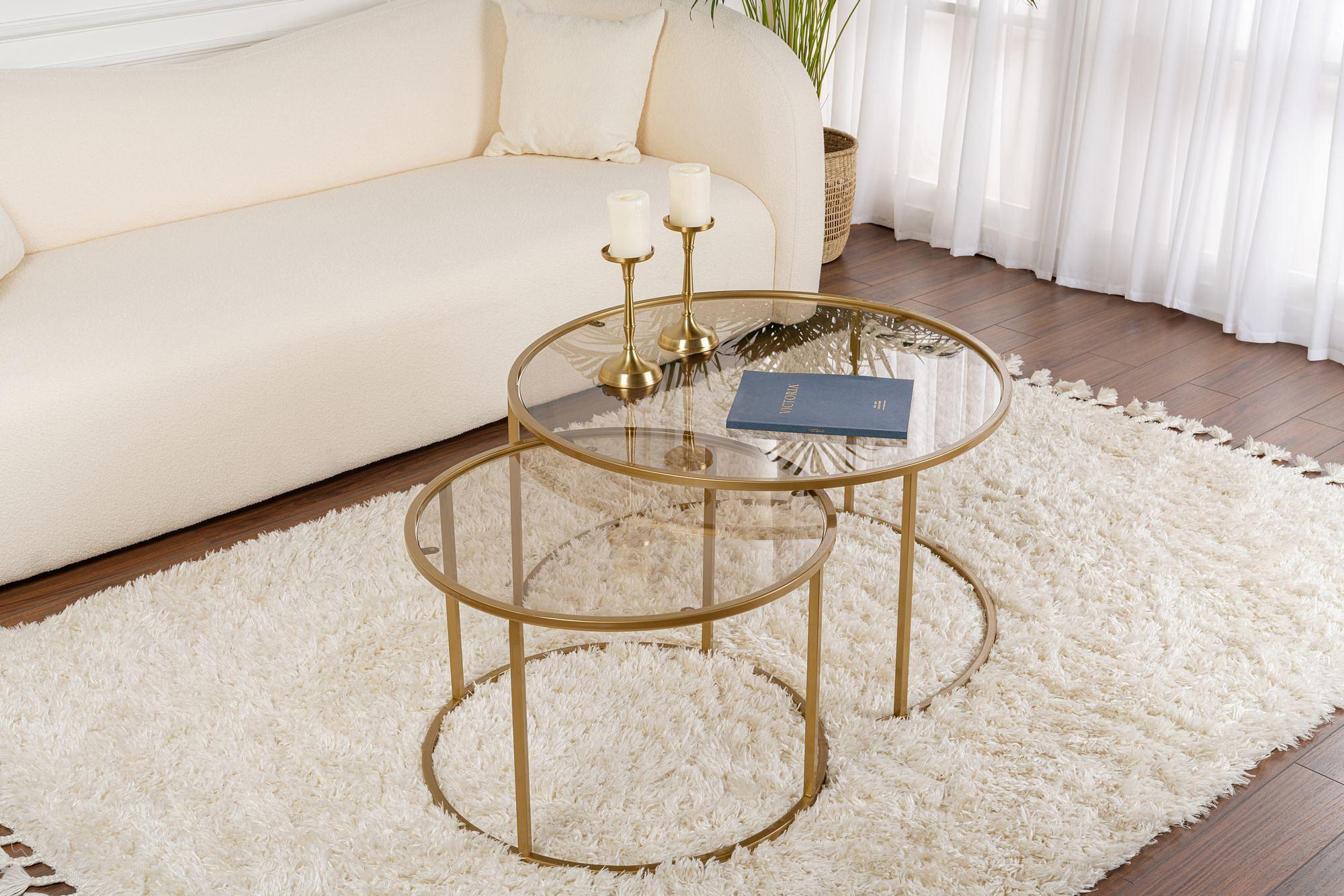 2x Aurum Couchtisch-Set Gold Bronze Ø80cm Ø60cm 1