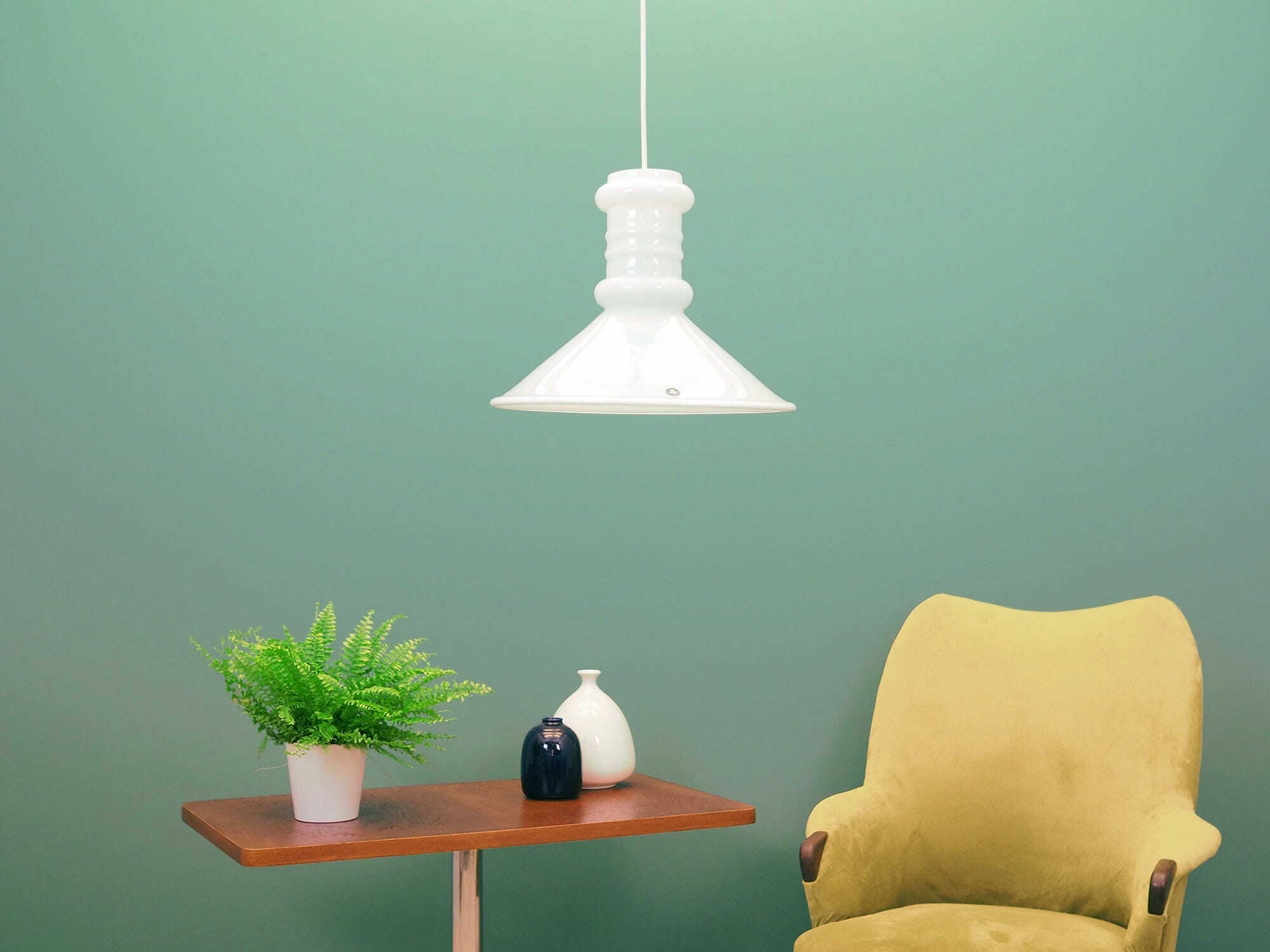 Vintage pendant lamp glass white 1970s 1