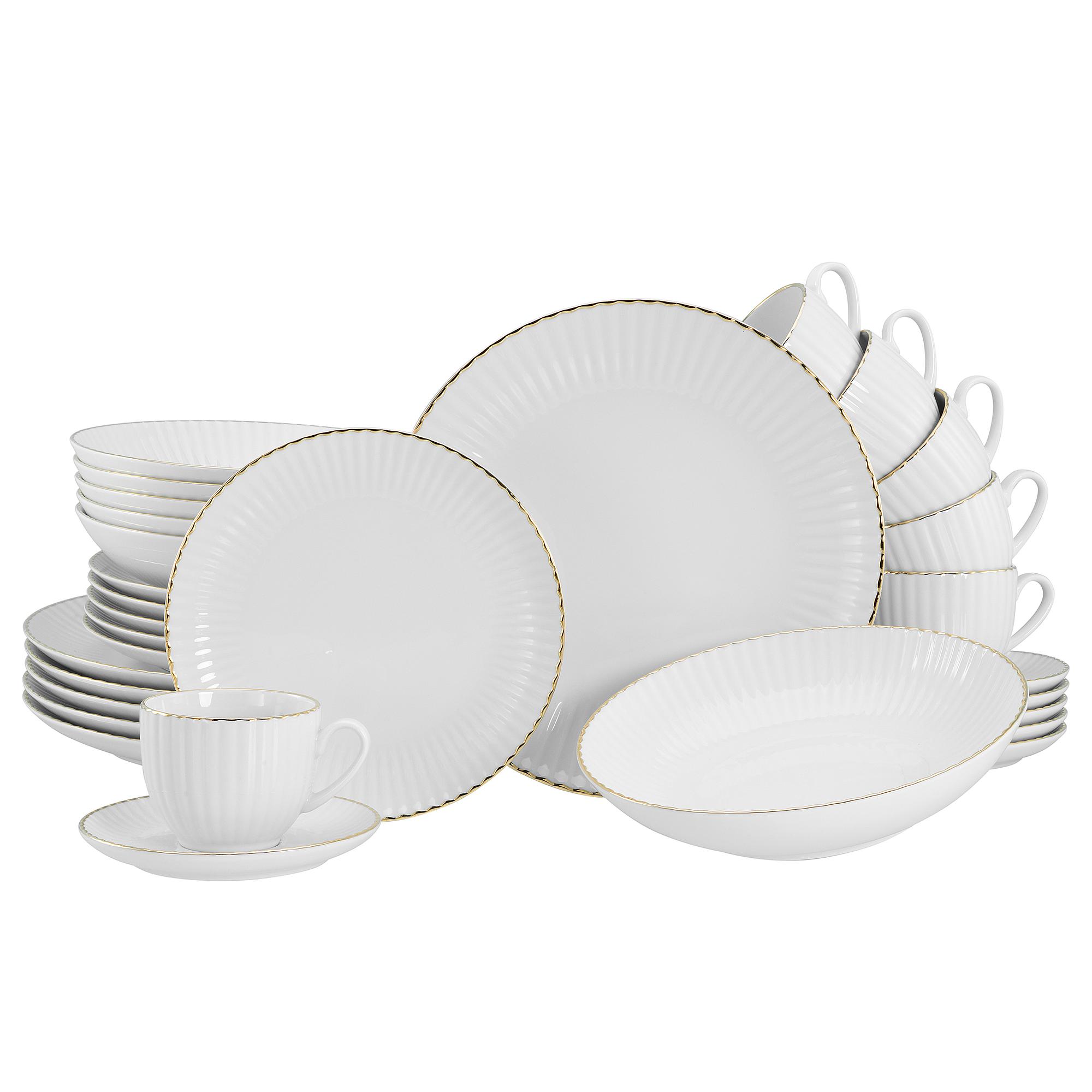 Allegra Gold Rim Combination Service Porcelain White 1