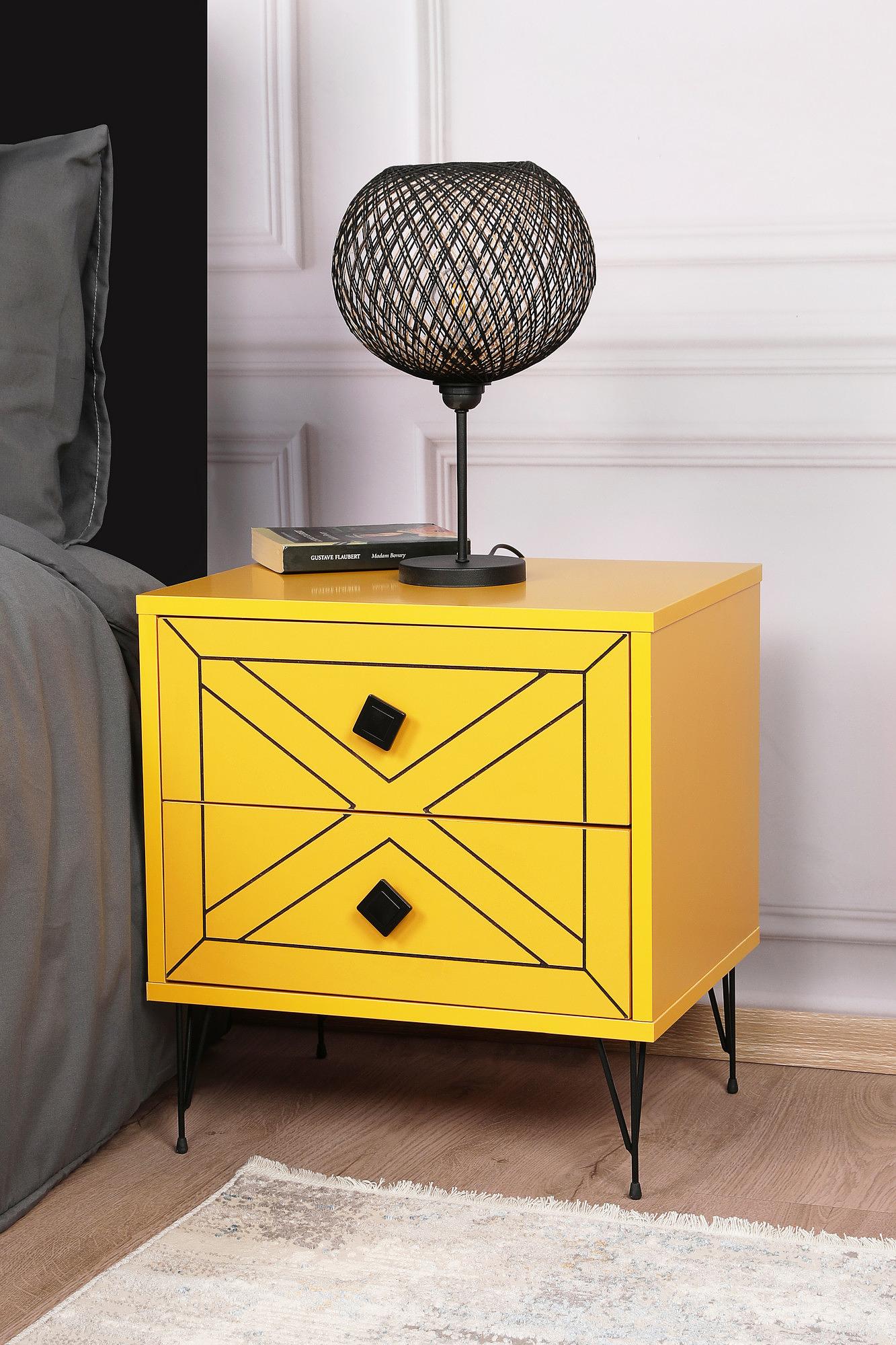 Luna bedside table wood veneer yellow 0
