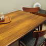4x Vintage Dining Chair Teak Wood Textile Brown 1970s 4