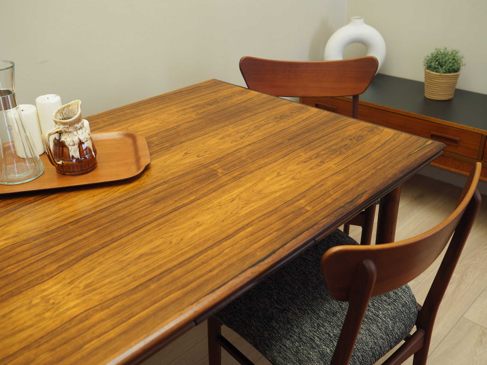 4x Vintage Dining Chair Teak Wood Textile Brown 1970s 4