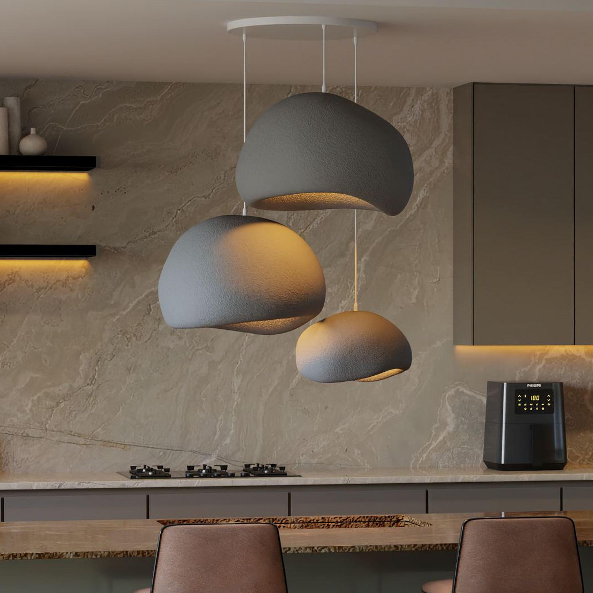 3-Flammig Wabi Sabi Ashveils Pendelleuchte Beton Grau 0