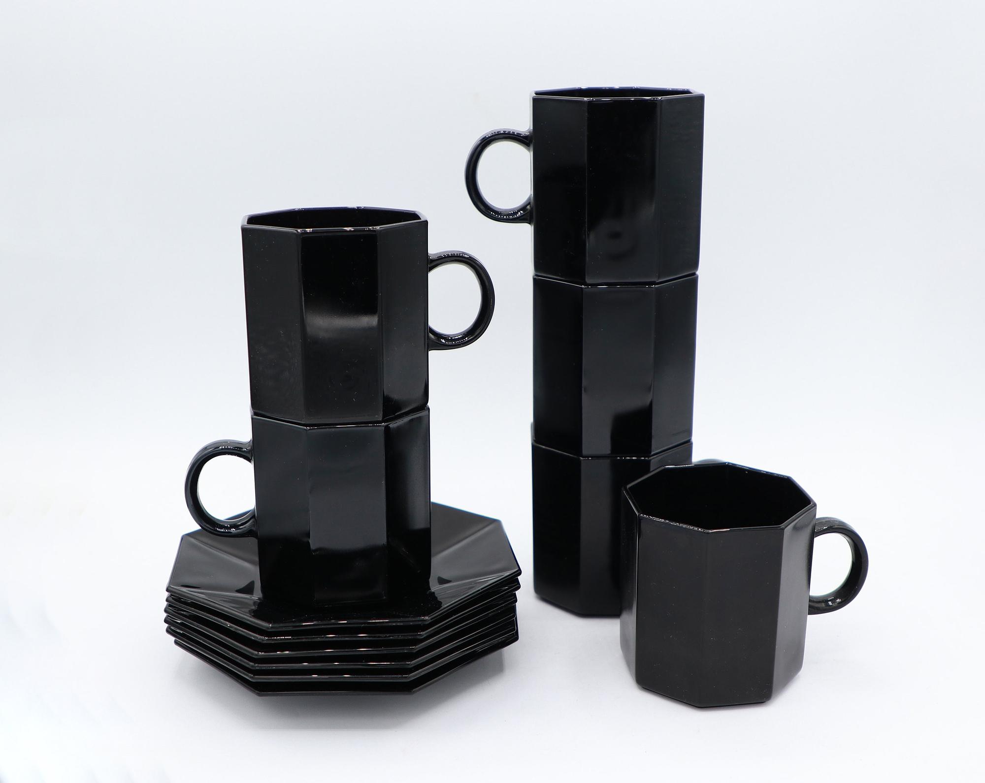 6x Octime Kaffeetasse mit Unterteller Schwarz 1980er Jahre 0