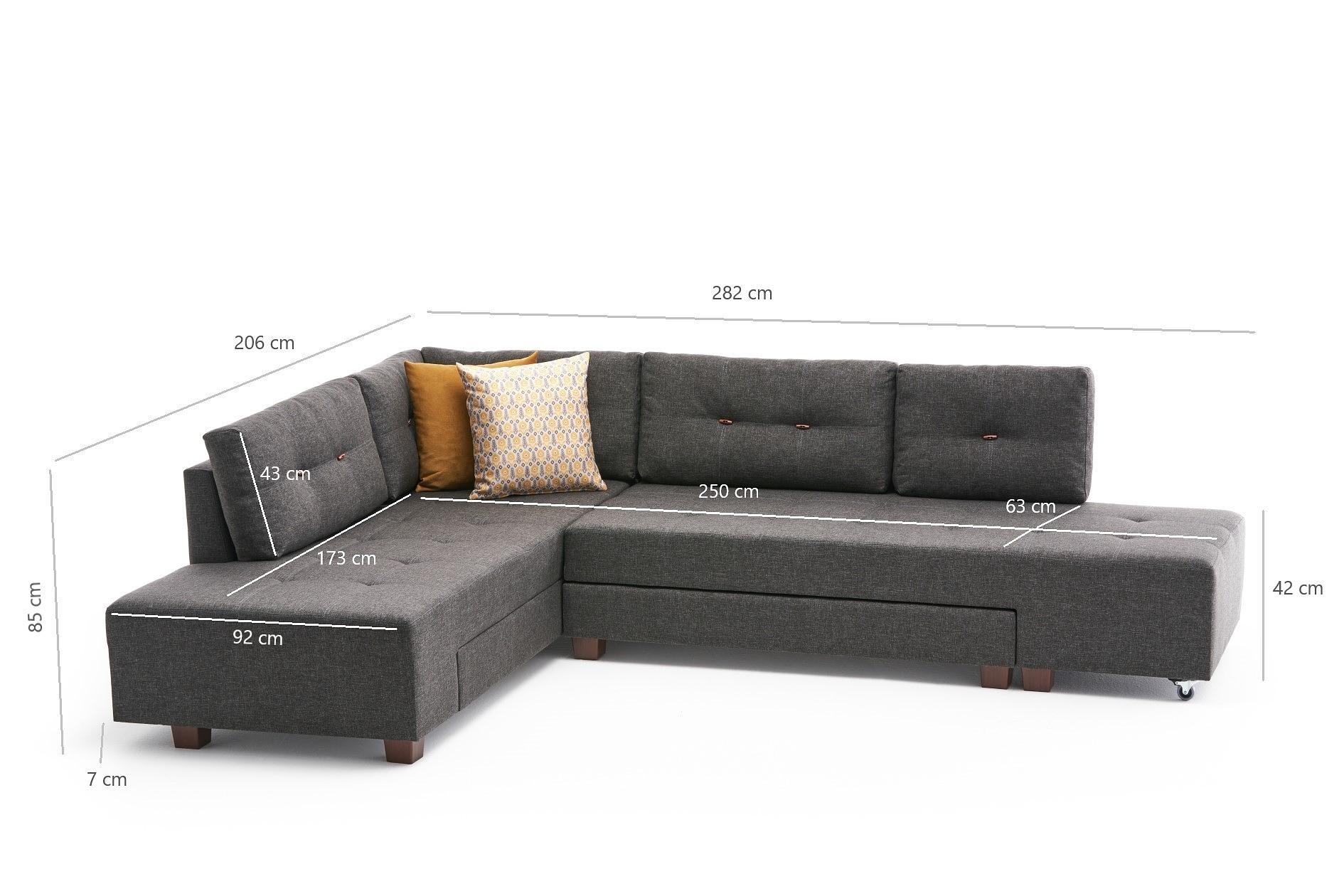 Manama Corner Sofa Bed Left - Anthracite 9