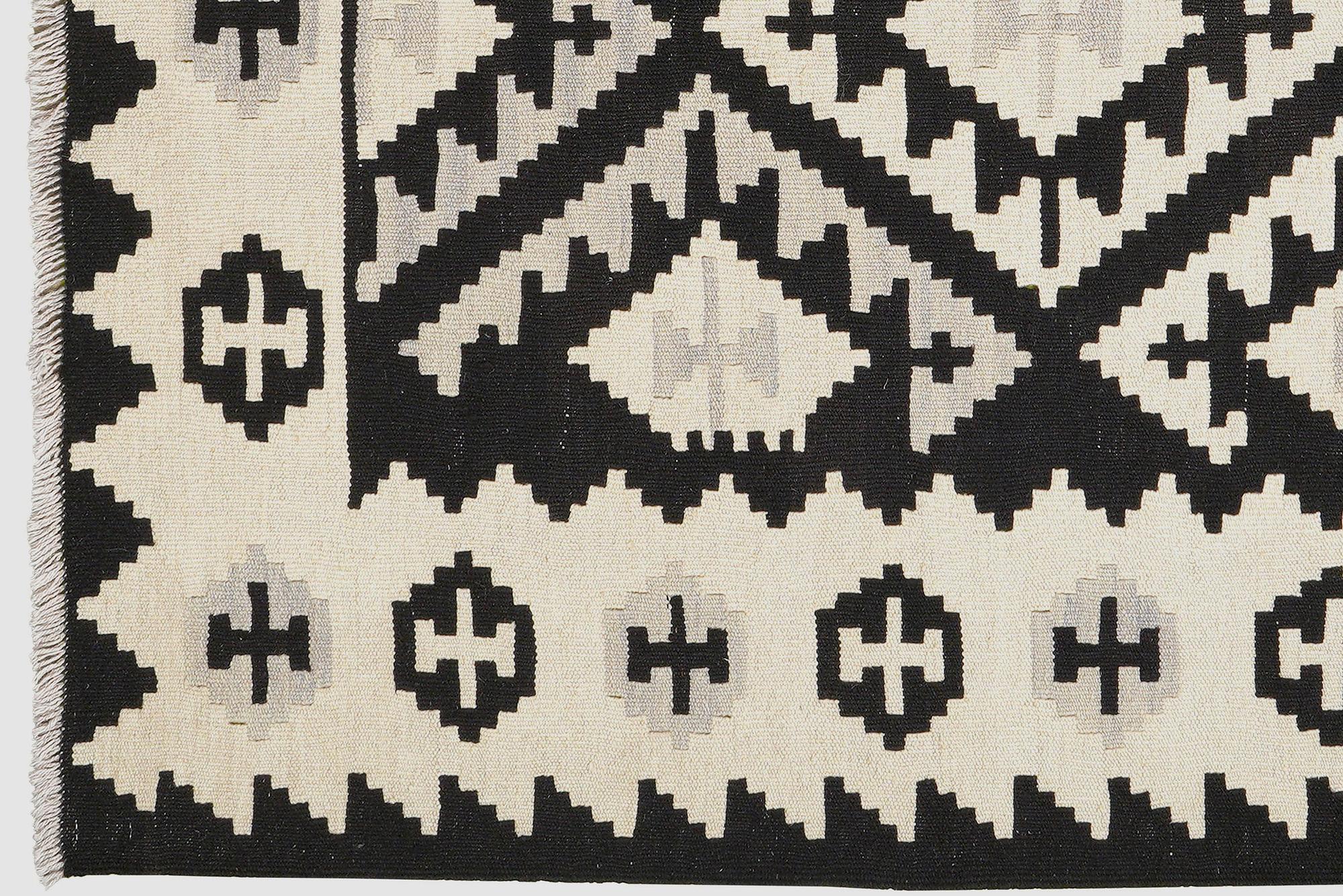 Tappeto Kilim Gashgai Nero Crema 1