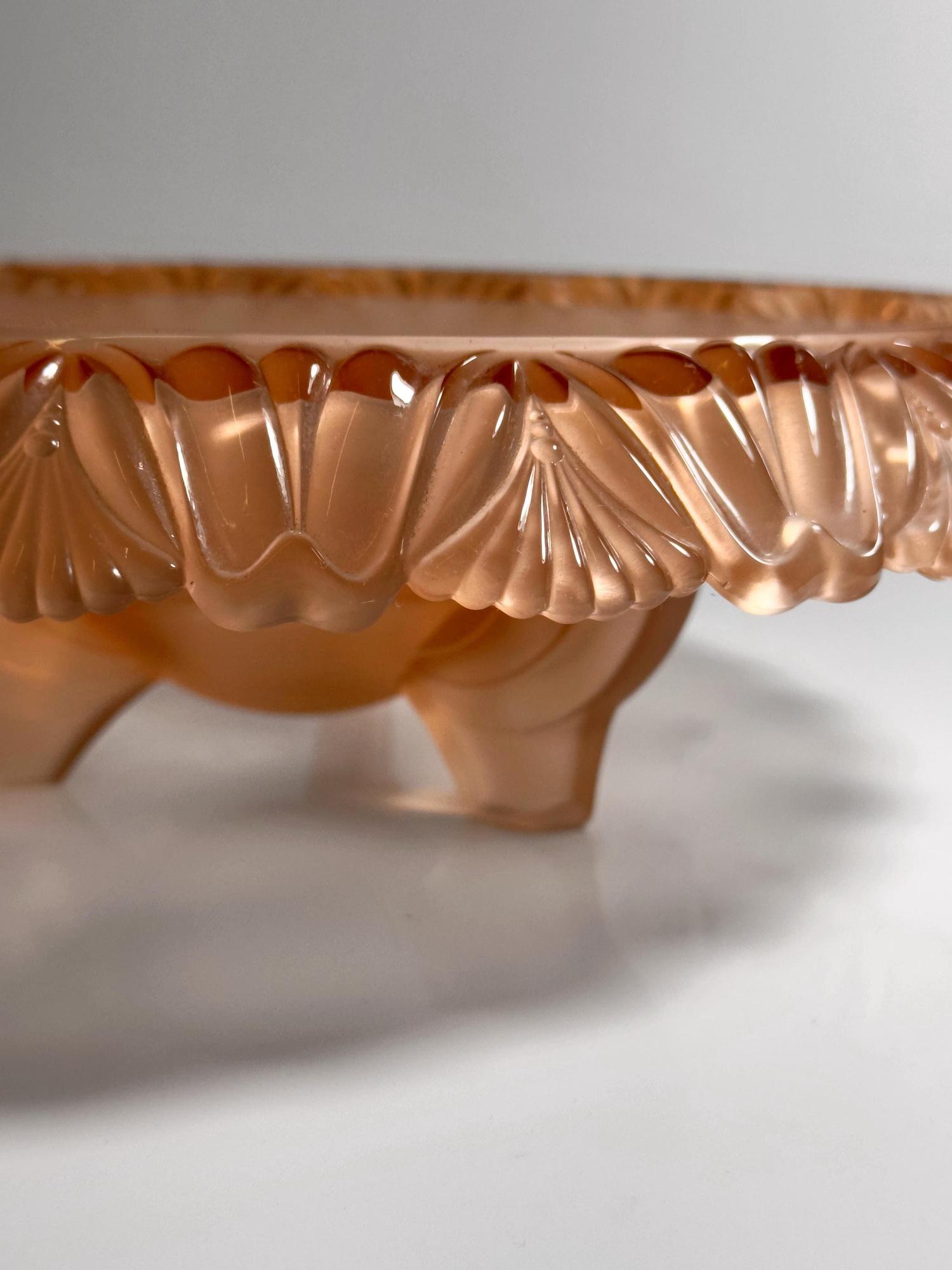 Vintage Pelikan Bowl Rosaline Pressed Glass 1930s 2