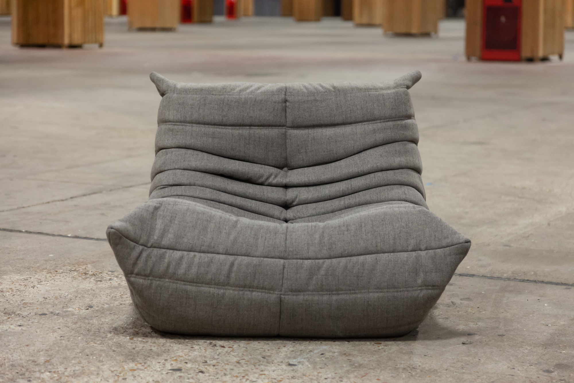 Togo Poltrona e Pouf Set Tessuto Grigio Caldo 2