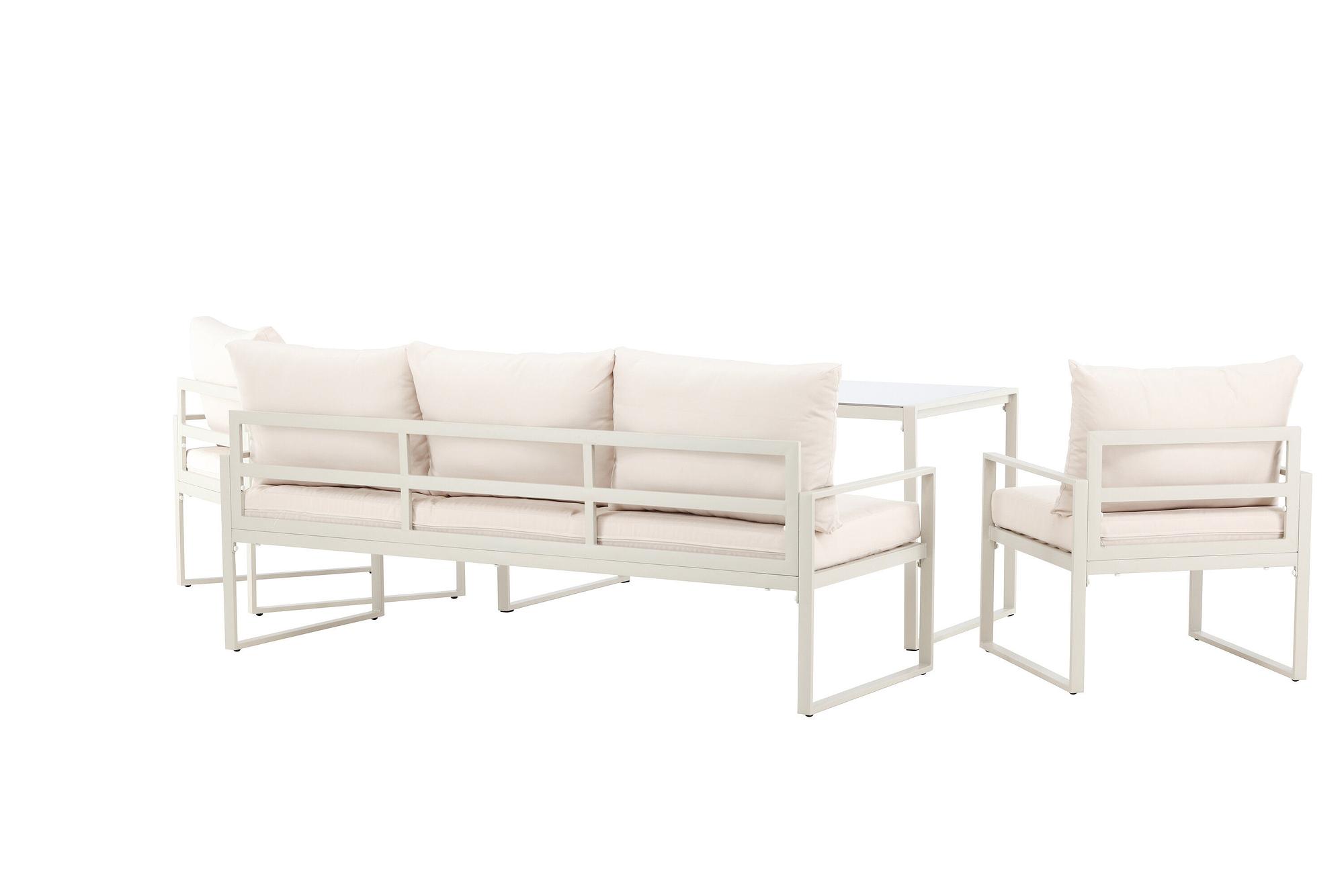 4x Catania Loungeset Stahl Glas Creme 7