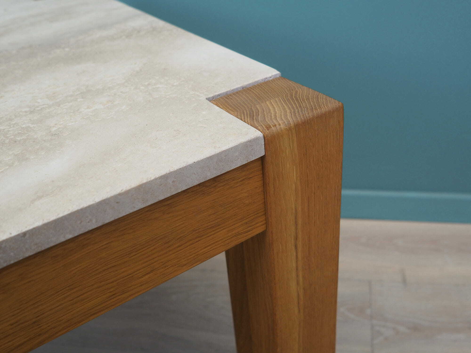 Vintage side table oak wood stone brown 1970s 8