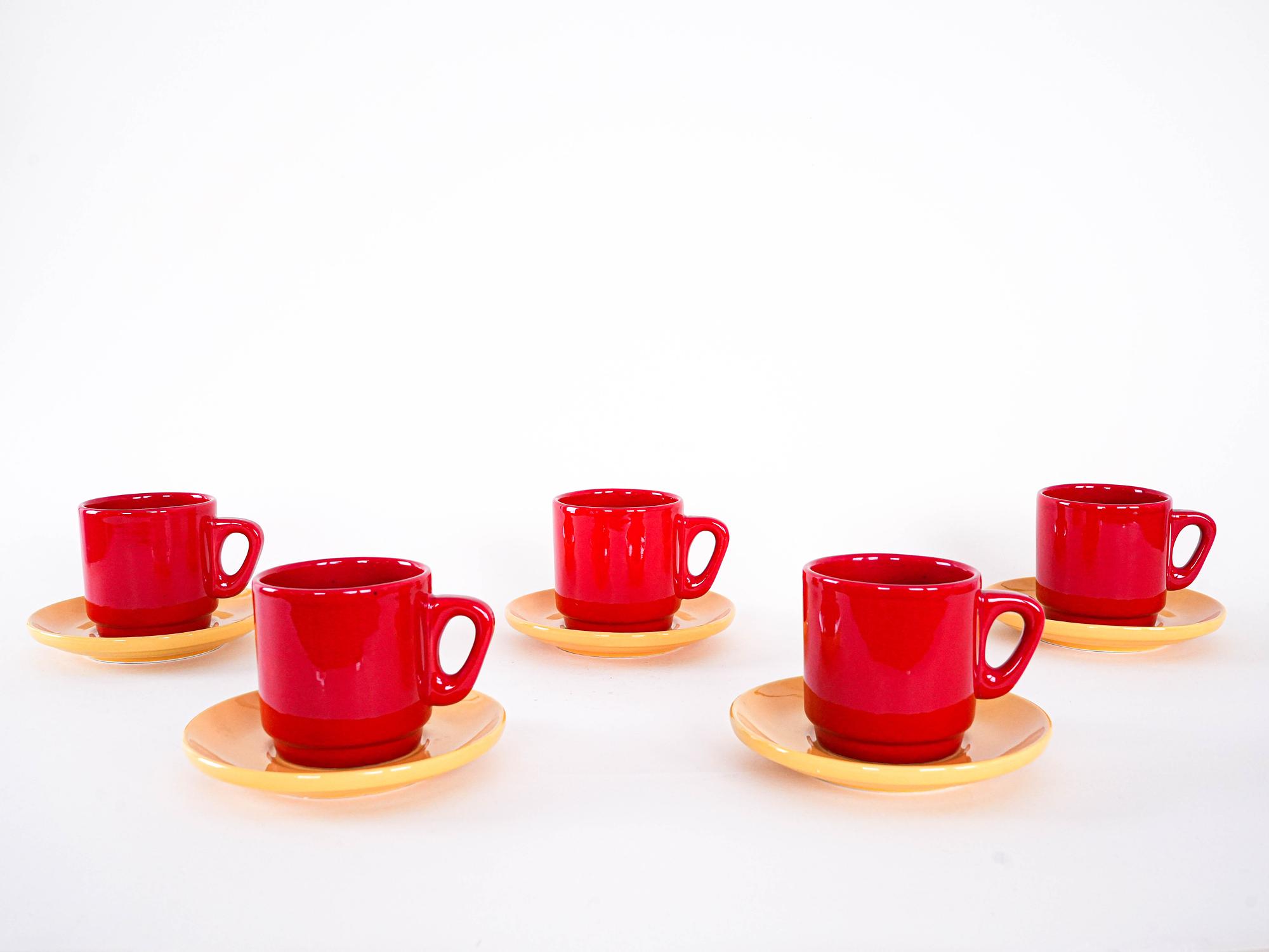 Ceramic Mug Set Red 1980s 3