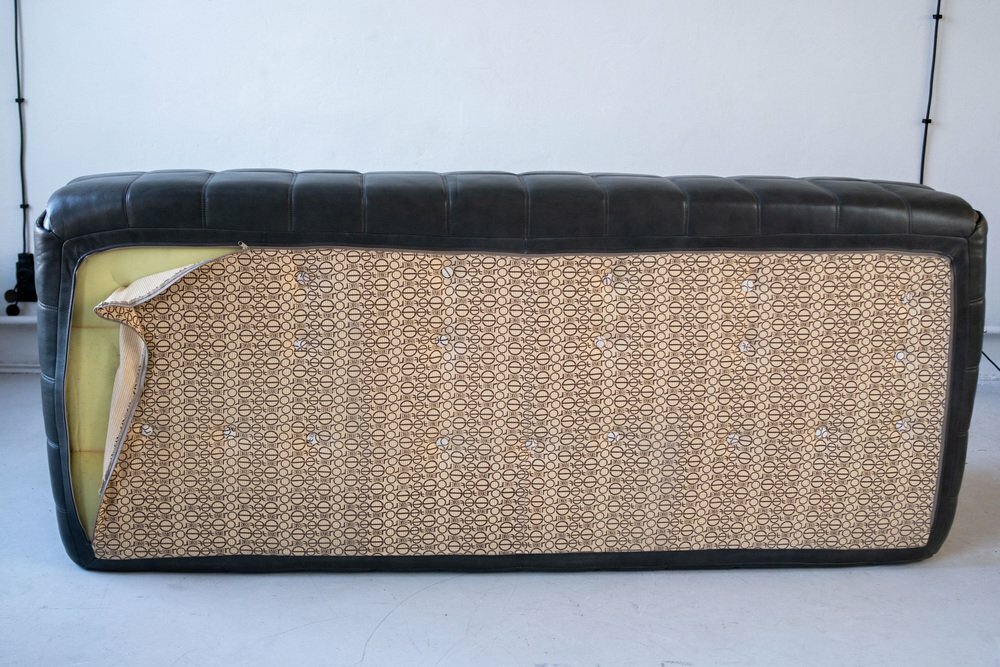 Vintage Michel Ducaroy Kashima Sofa 3-Sitzer Leder Schwarz 8