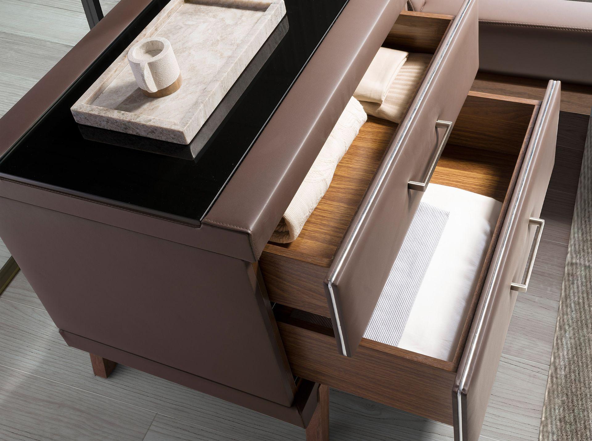 Nightstand Faux Leather with Glass Top 4