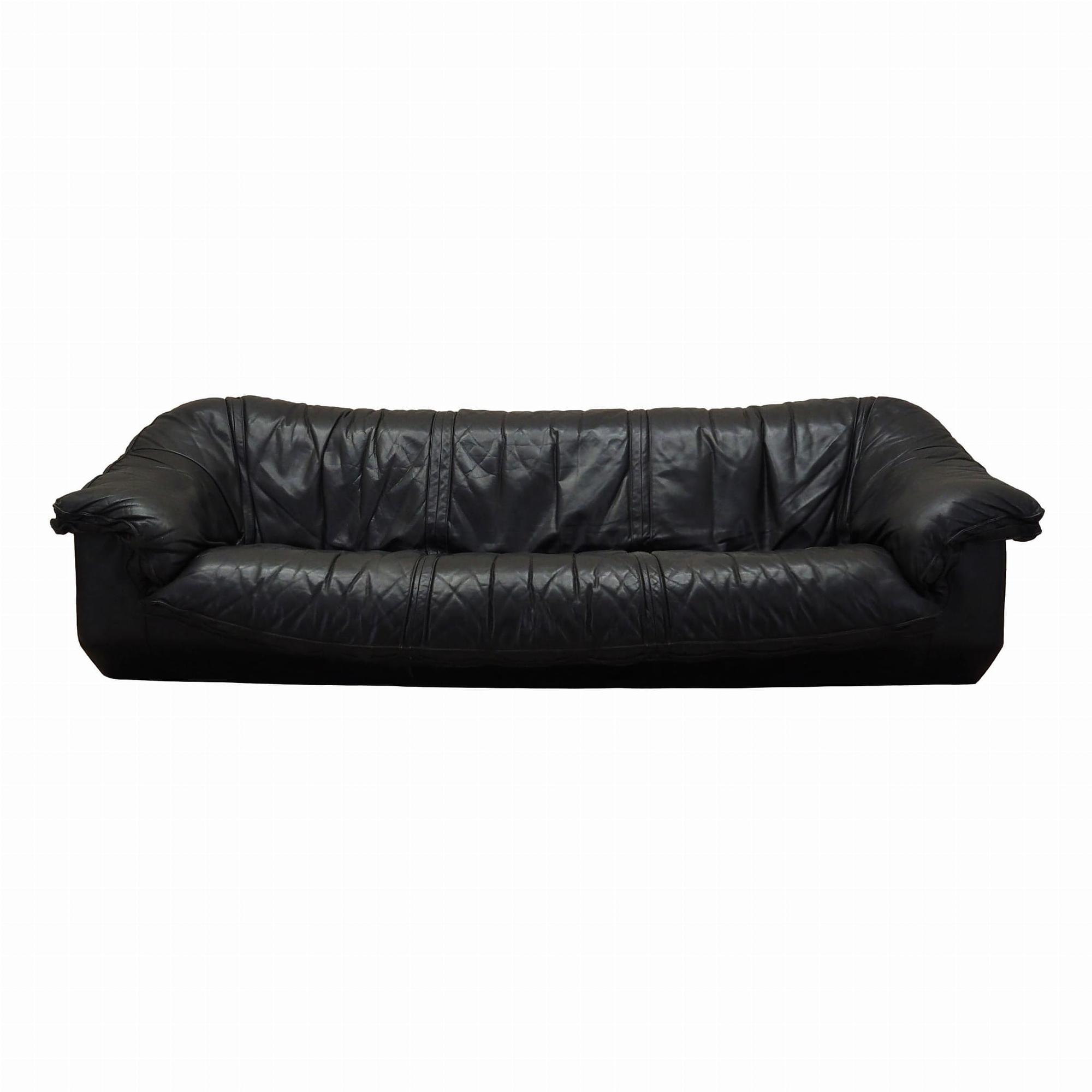 3-seater sofa leather black 1960s 0