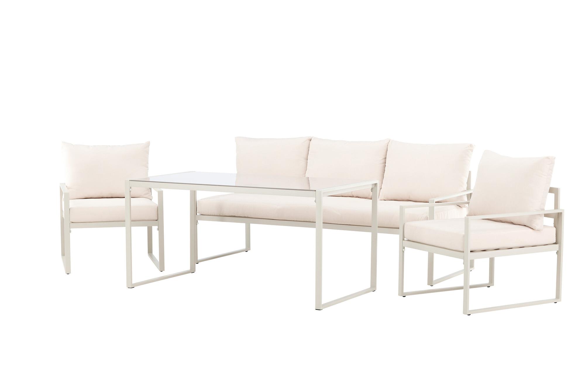4x Catania Loungeset Stahl Glas Creme 1