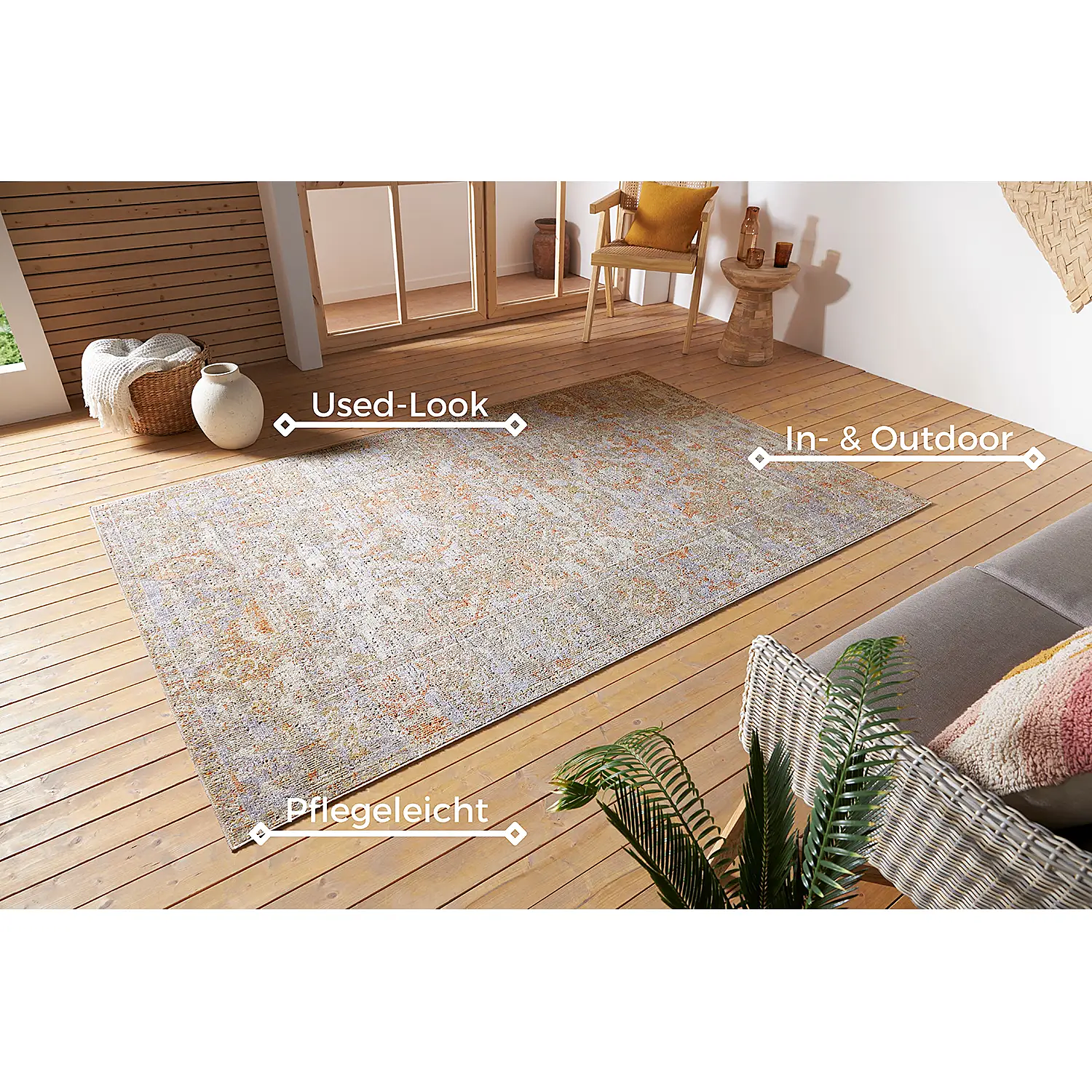 Port Said In - und Outdoor Teppich Beige Weiß 5