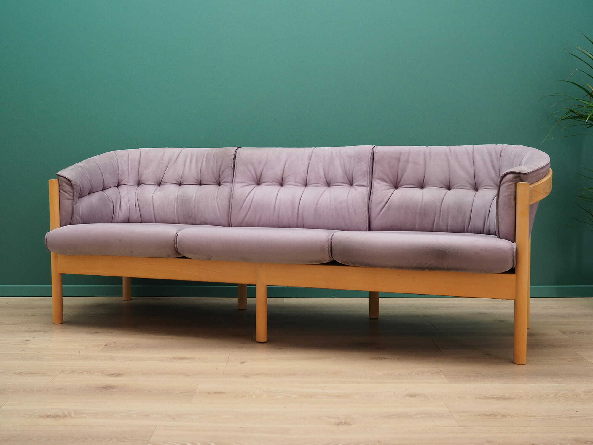 Vintage Sofa Samt Holz Violett 1970er Jahre 3