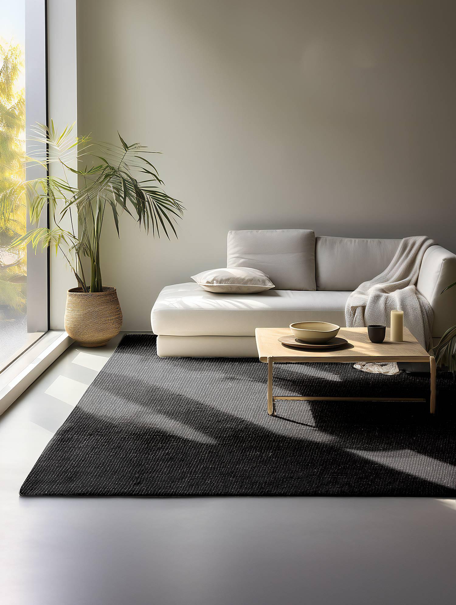 Jaipur Kurzflorteppich Schwarz 80 x 150 cm 0